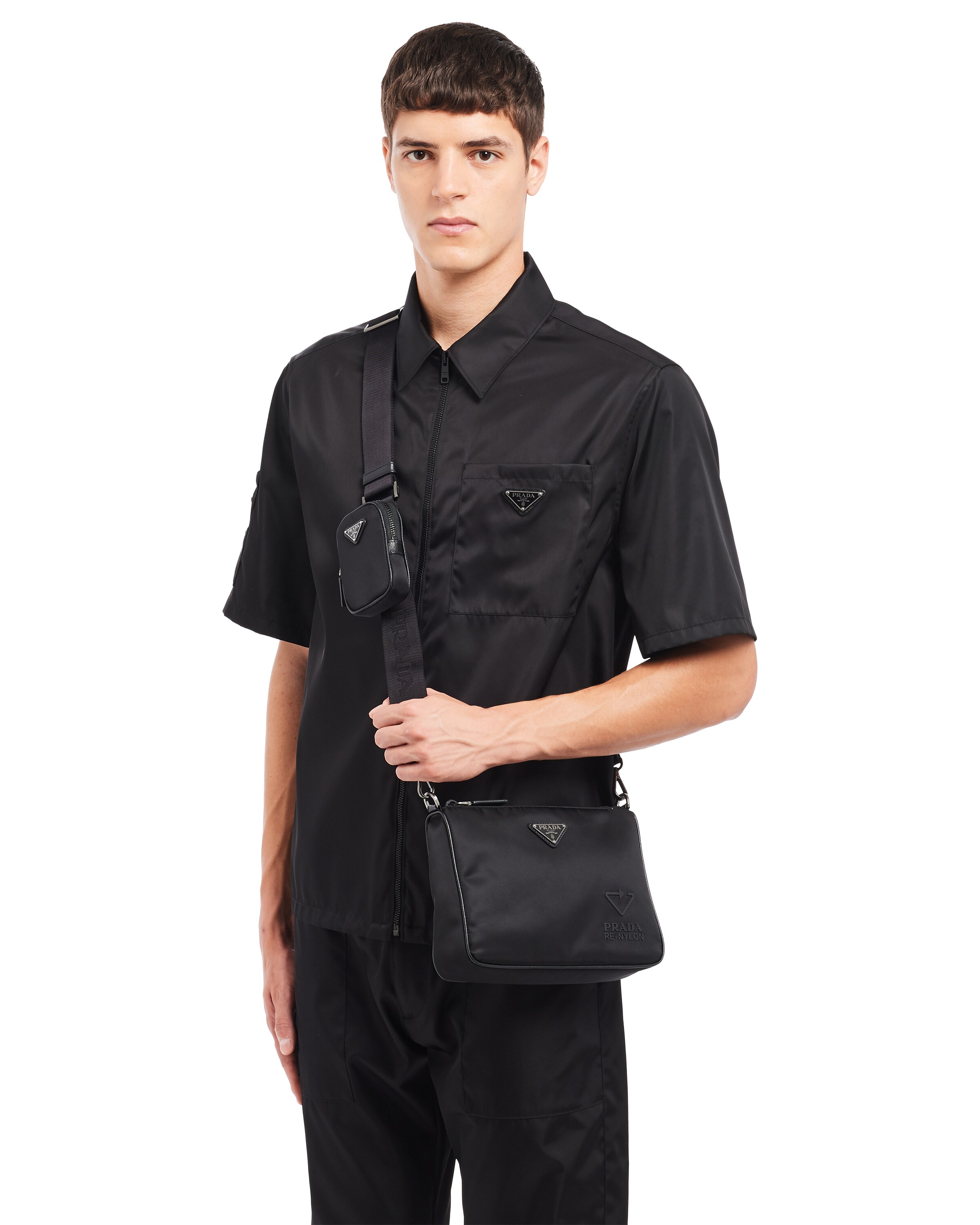 Black ReNylon and Saffiano leather shoulder bag Prada