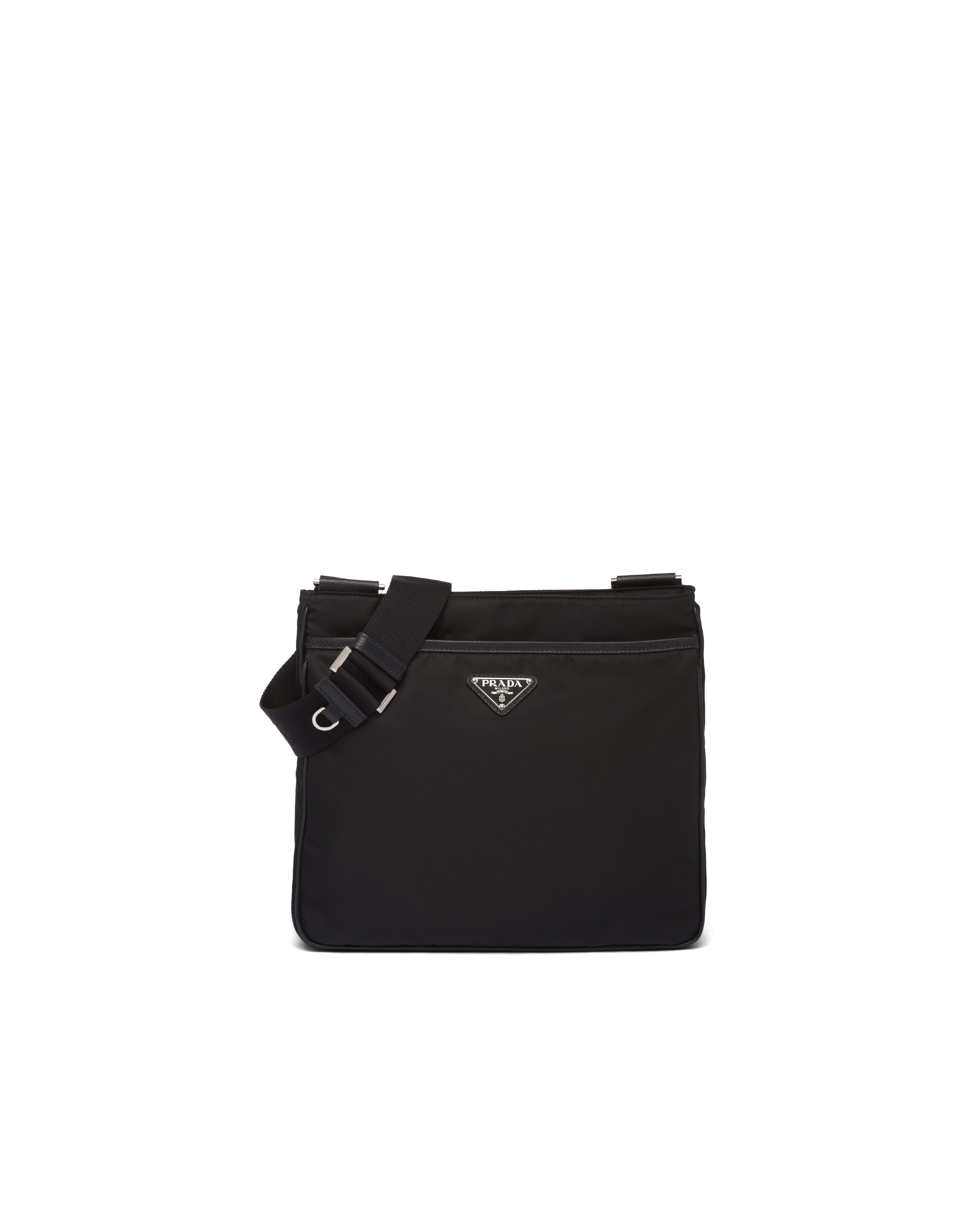 Prada Re-nylon And Saffiano Triangle Logo Shoulder Bag In Black 