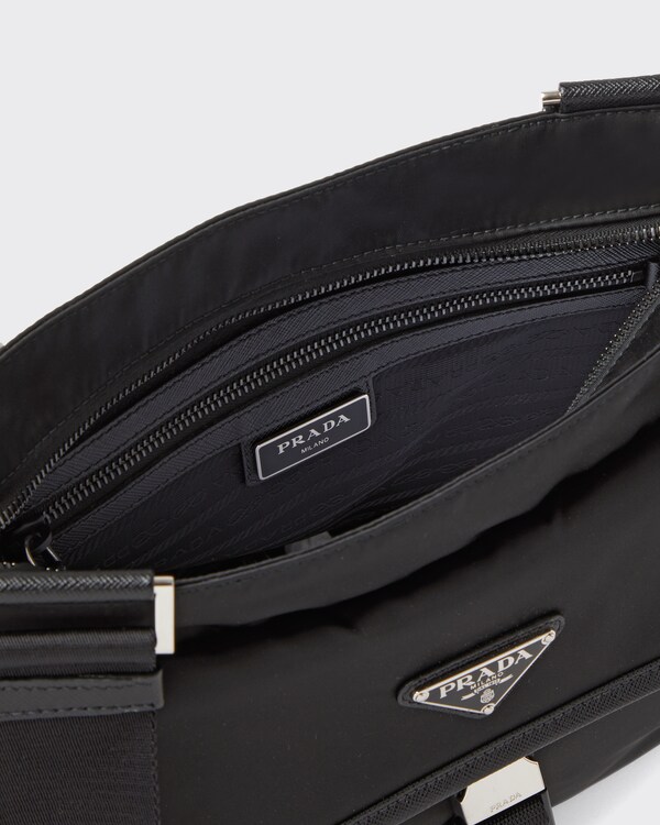 Bandolera de Re-Nylon y piel Saffiano - Negro Bandolera de Re-Nylon y piel Saffiano - Negro