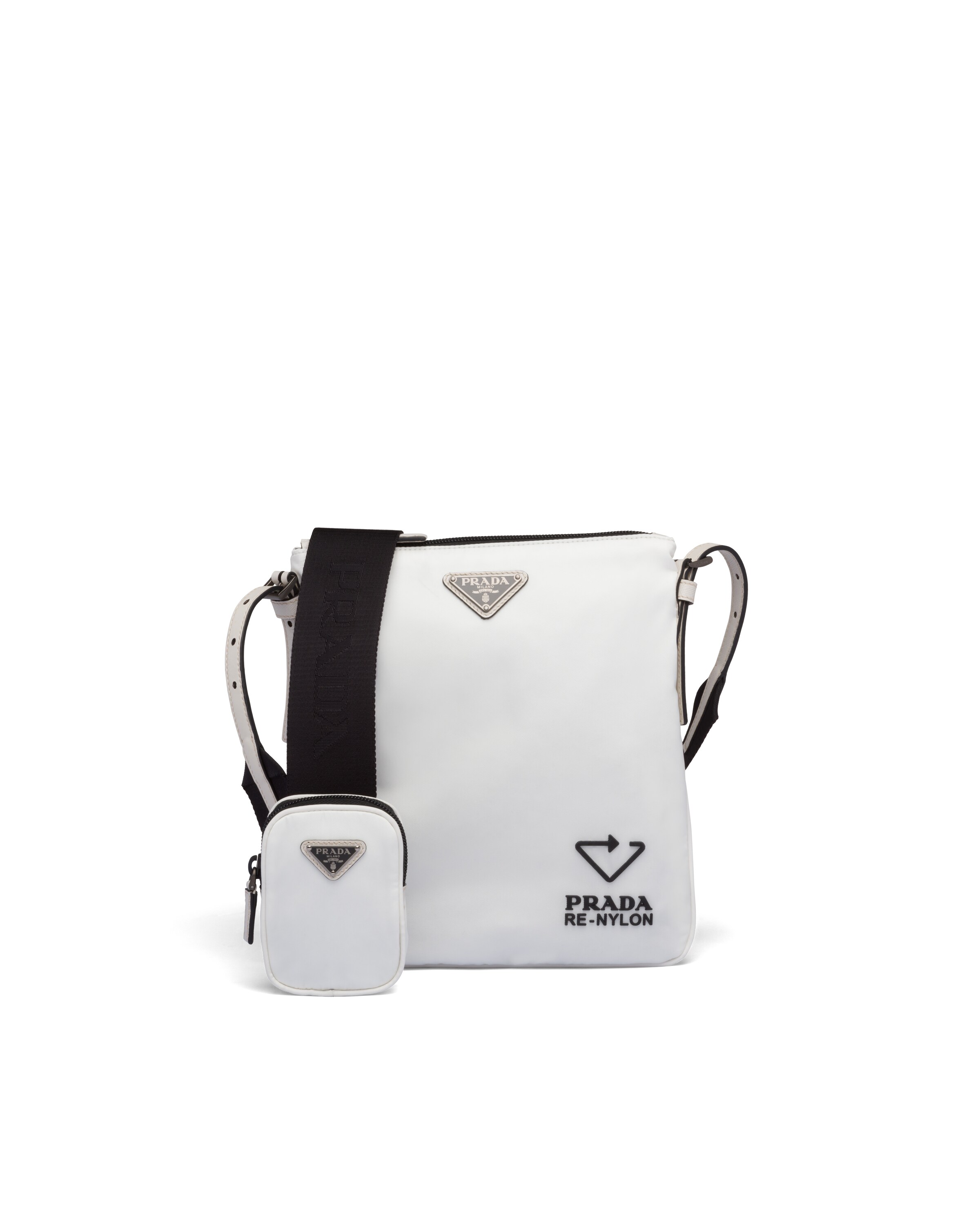 Chalk White ReNylon and Saffiano leather shoulder bag Prada