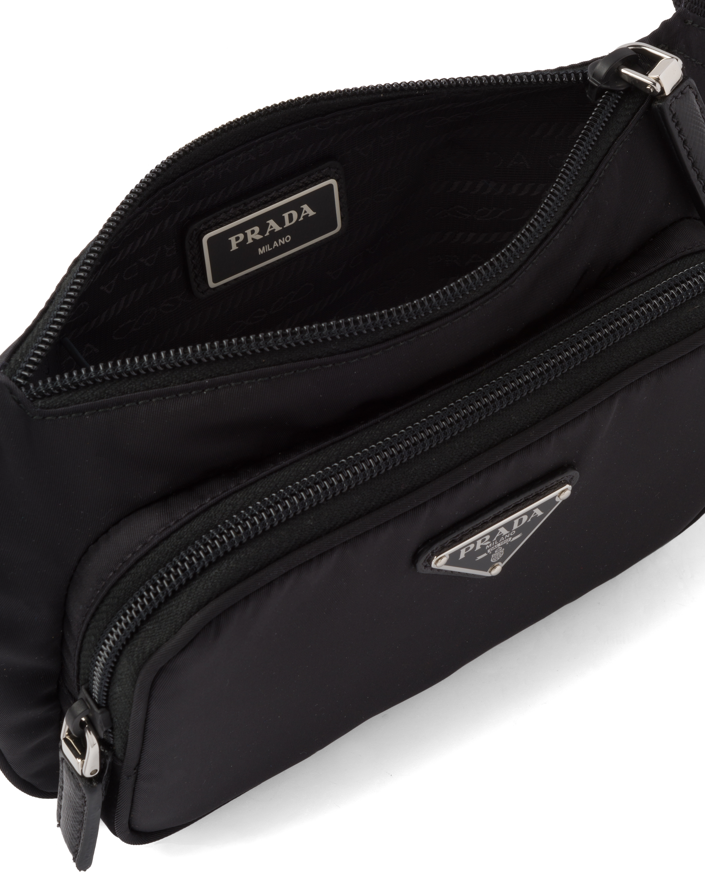 ブラック Re Nylon Xサフィアーノレザー ショルダーバッグ | PRADA
