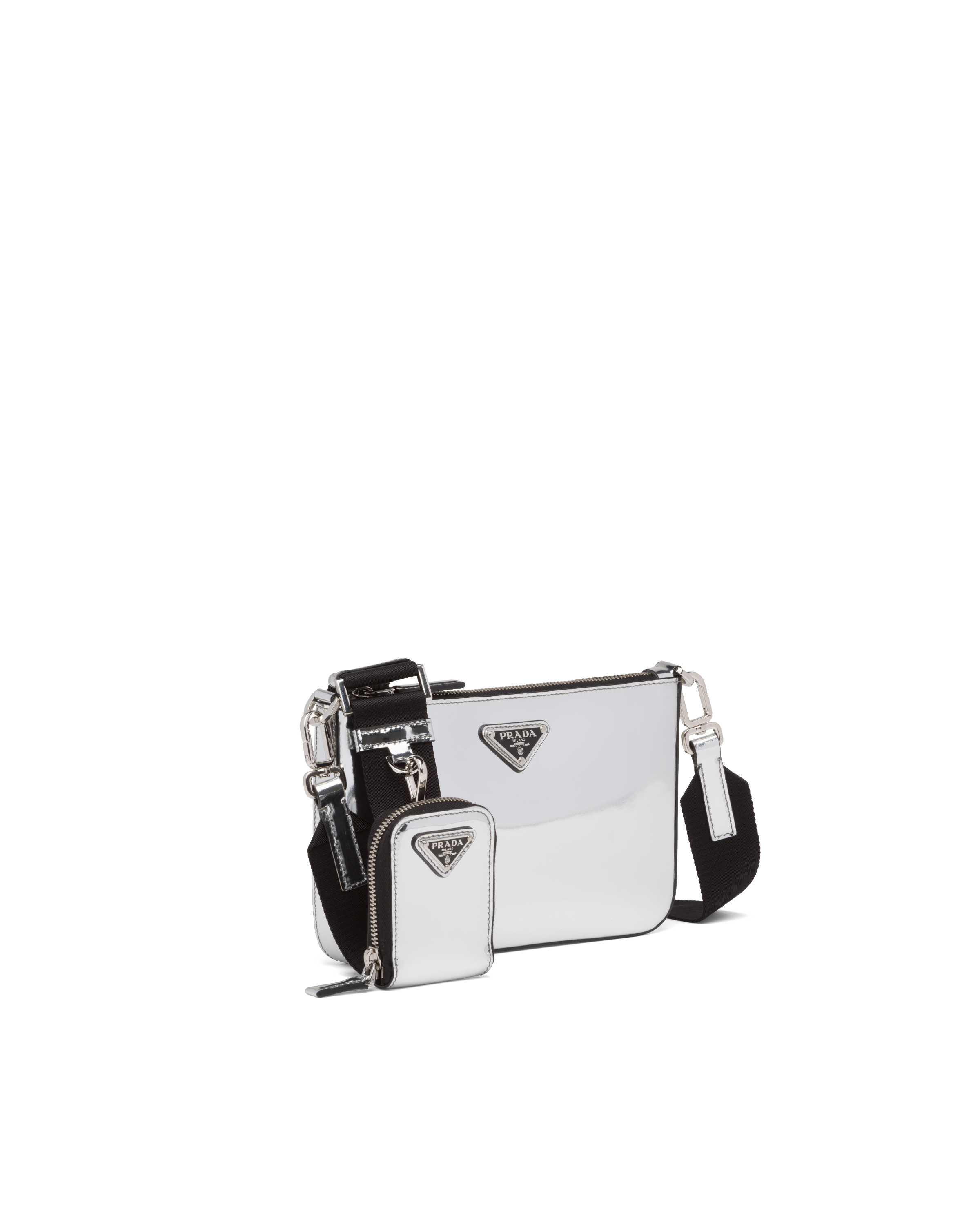 Silver Brushed leather shoulder bag Prada