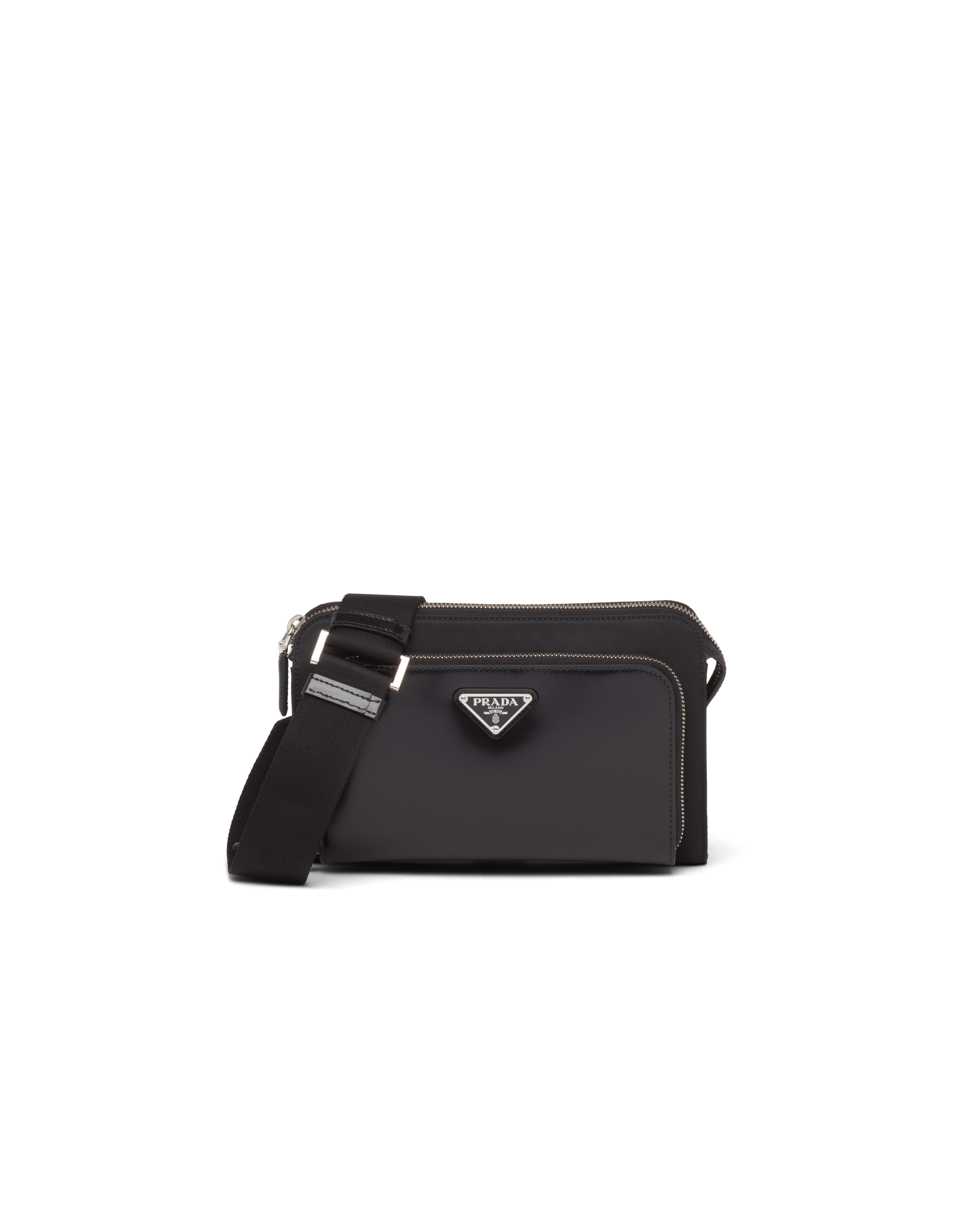 Re-Nylon and leather shoulder bag