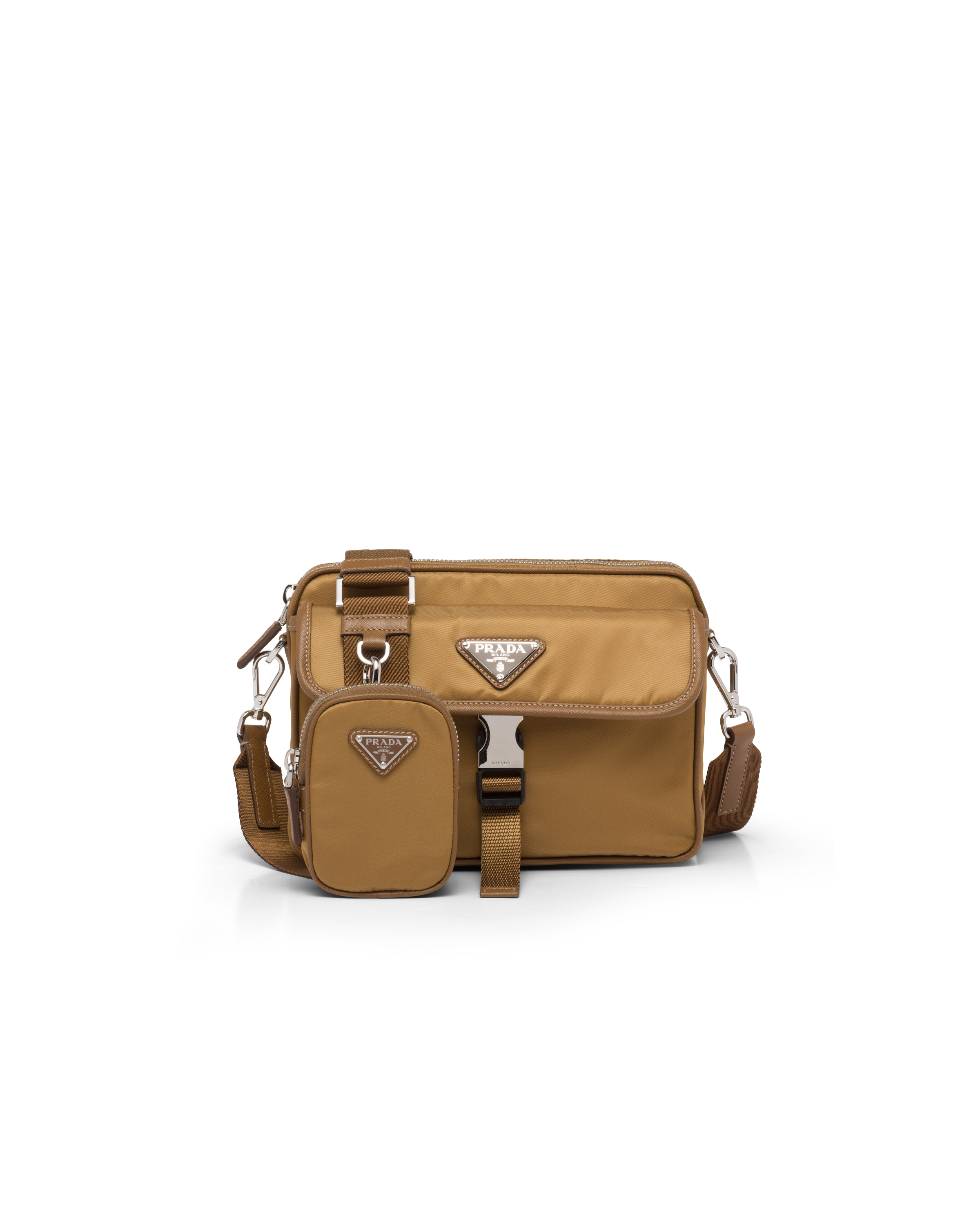 Prada Re-nylon And Saffiano Leather Shoulder Bag In Tobacco