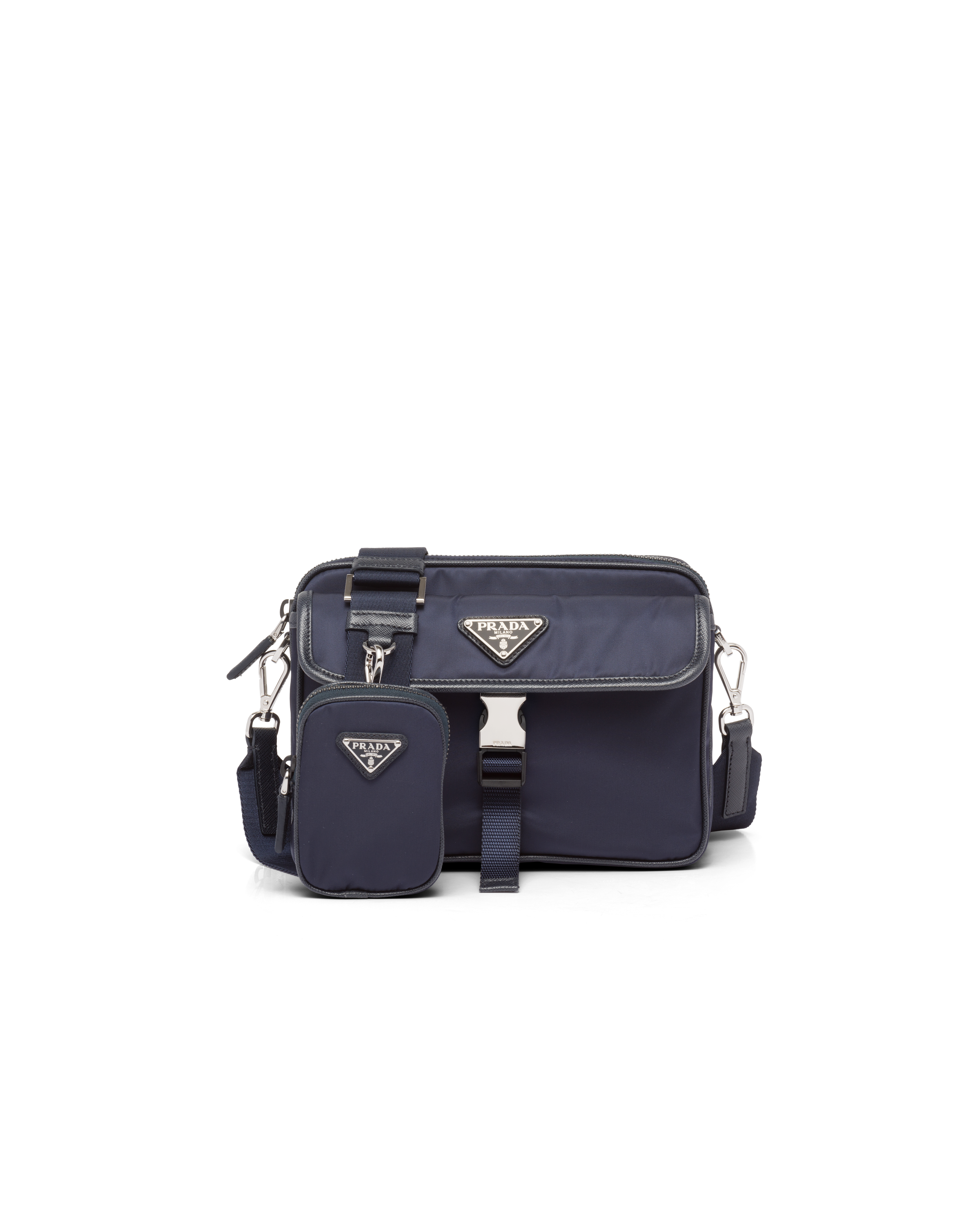 Prada Re-nylon And Saffiano Leather Shoulder Bag In Navy