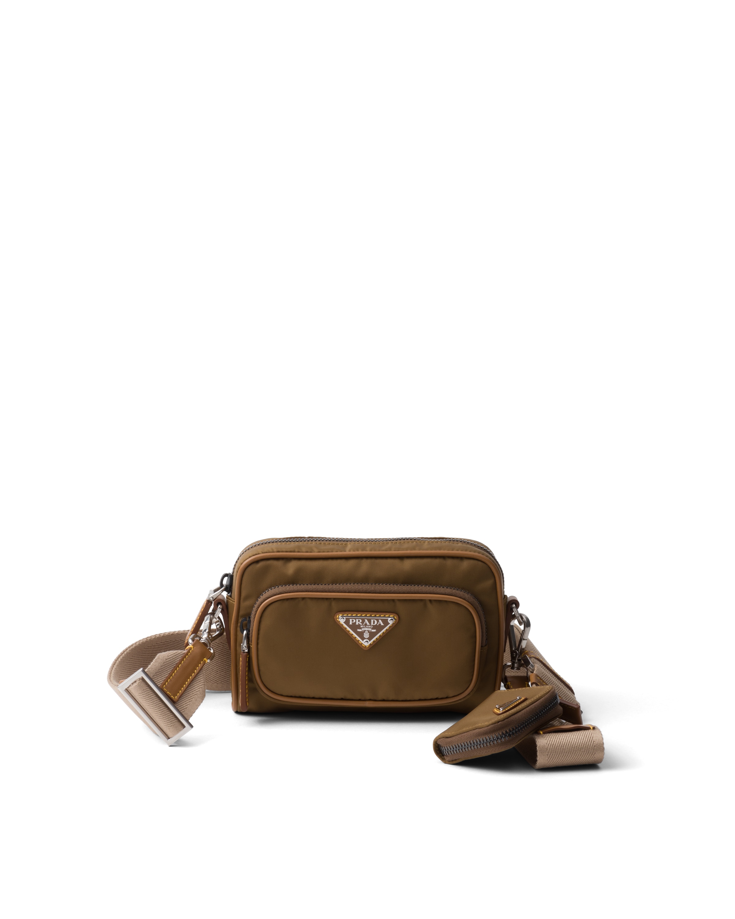 Prada Sac Porté Épaule En Re-nylon Et Cuir, Homme, Beige Liège