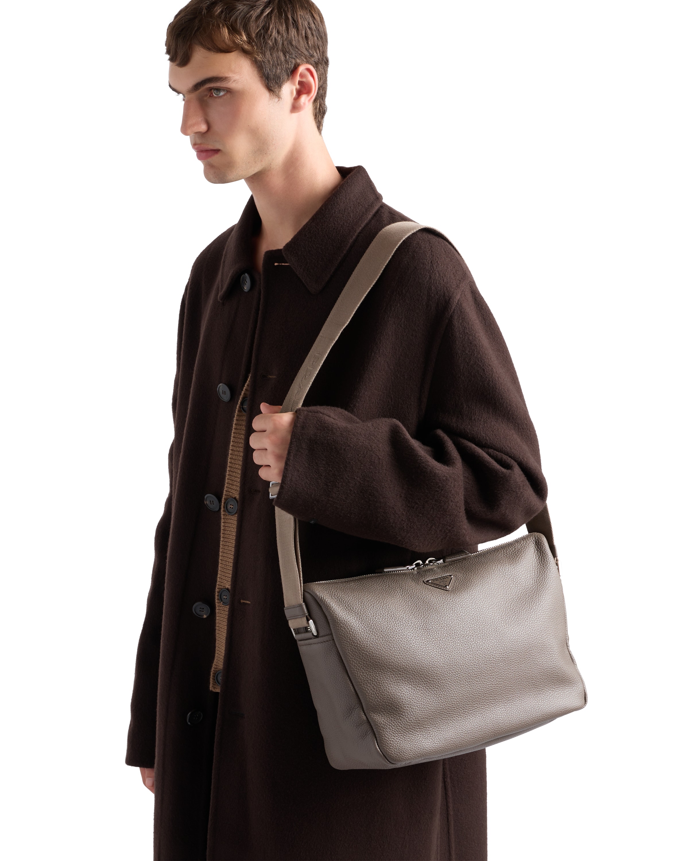 Prada Leather Shoulder Bag In Bambusgrau