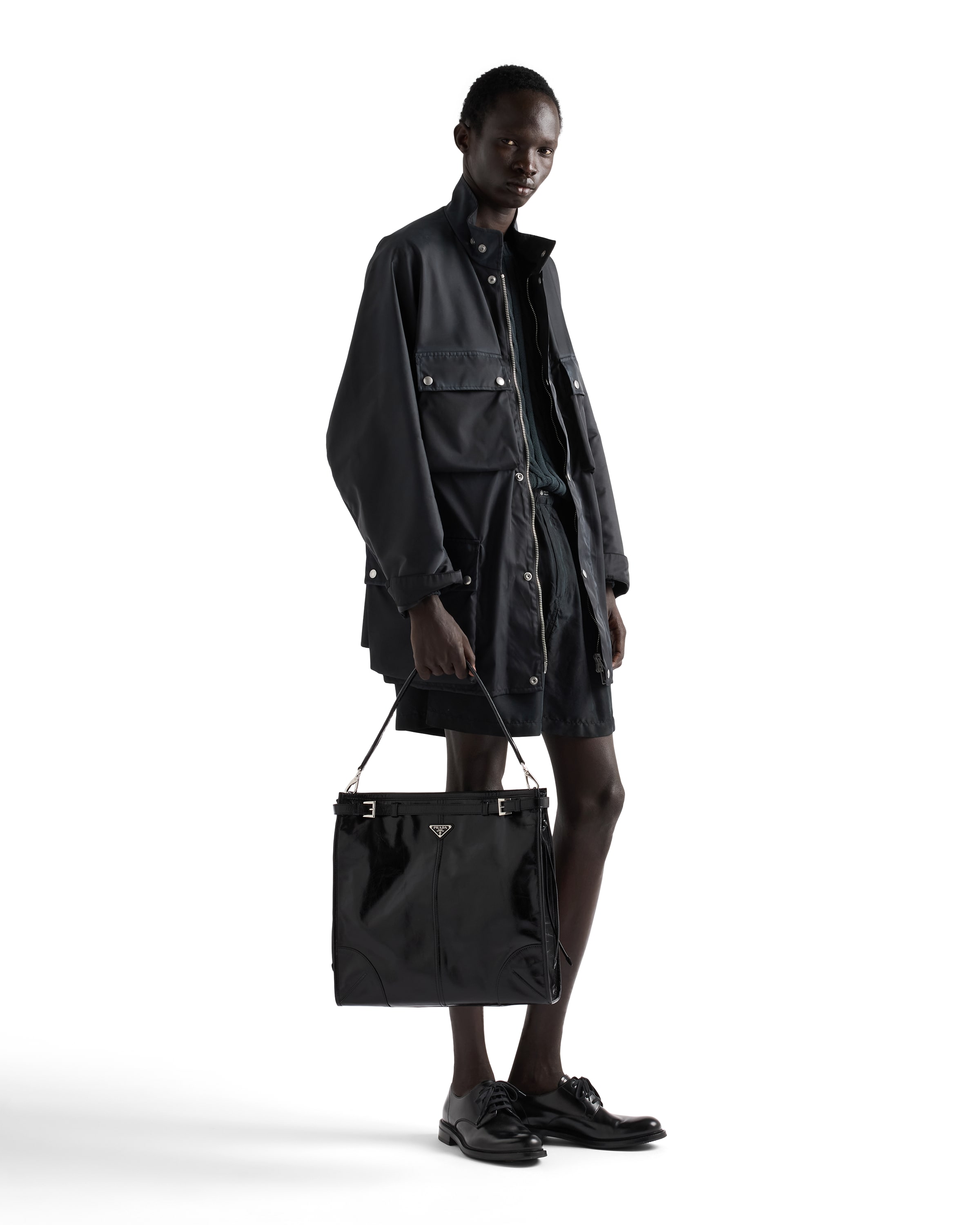 Prada Shoulder Bag Top Handle Smooth Finish In Black