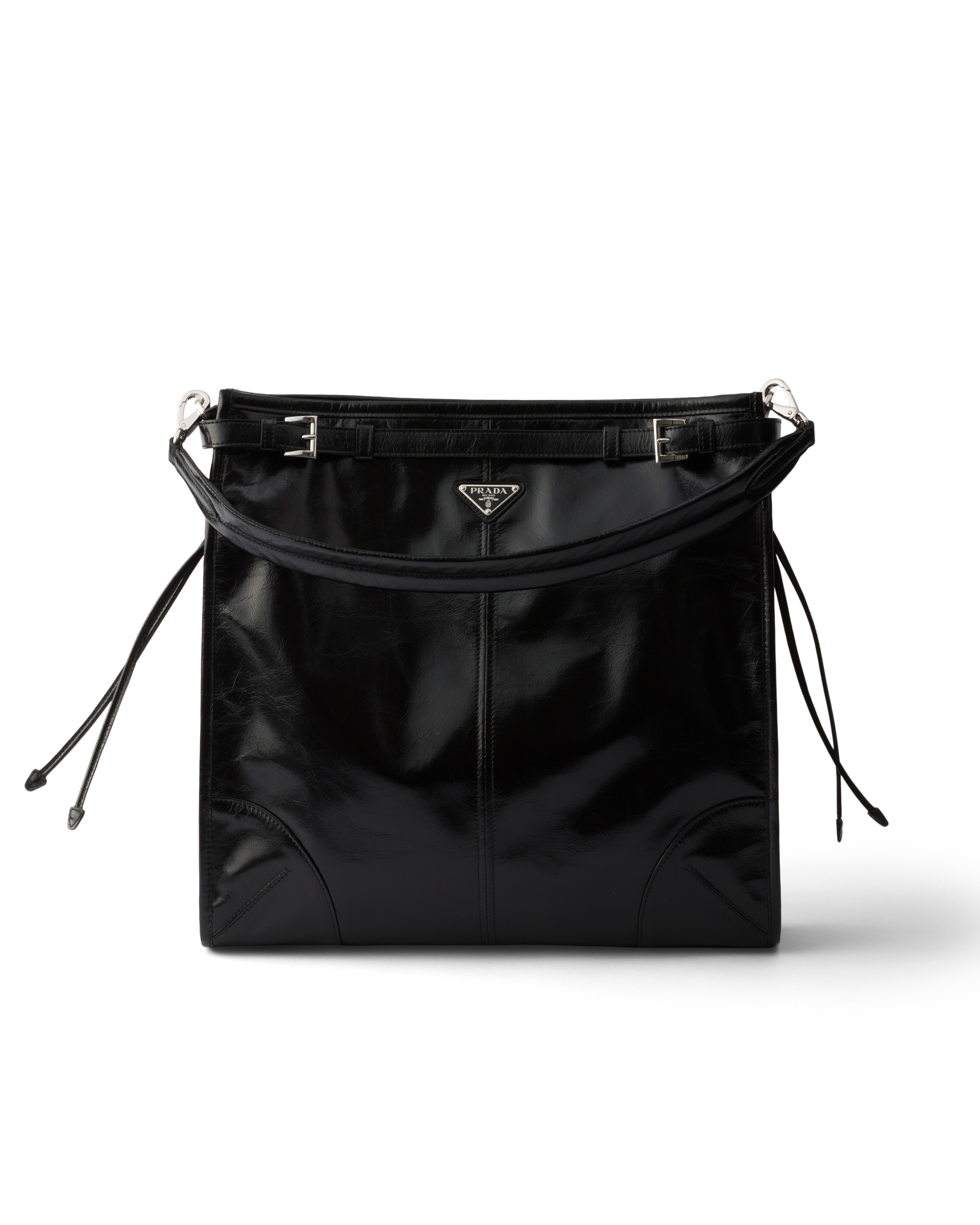 Prada Shoulder Bag Top Handle Smooth Finish In Black