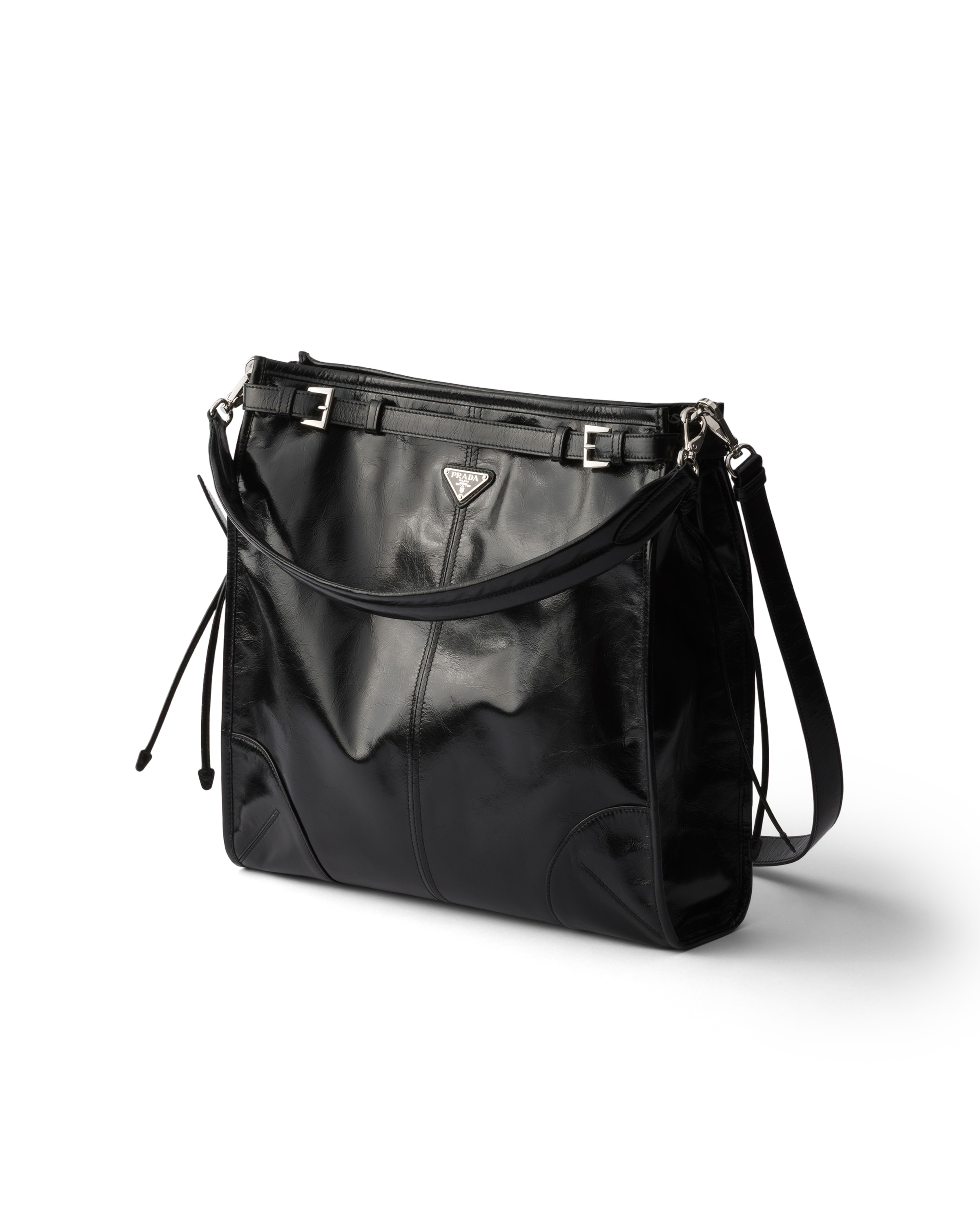 Prada Shoulder Bag Top Handle Smooth Finish In Black