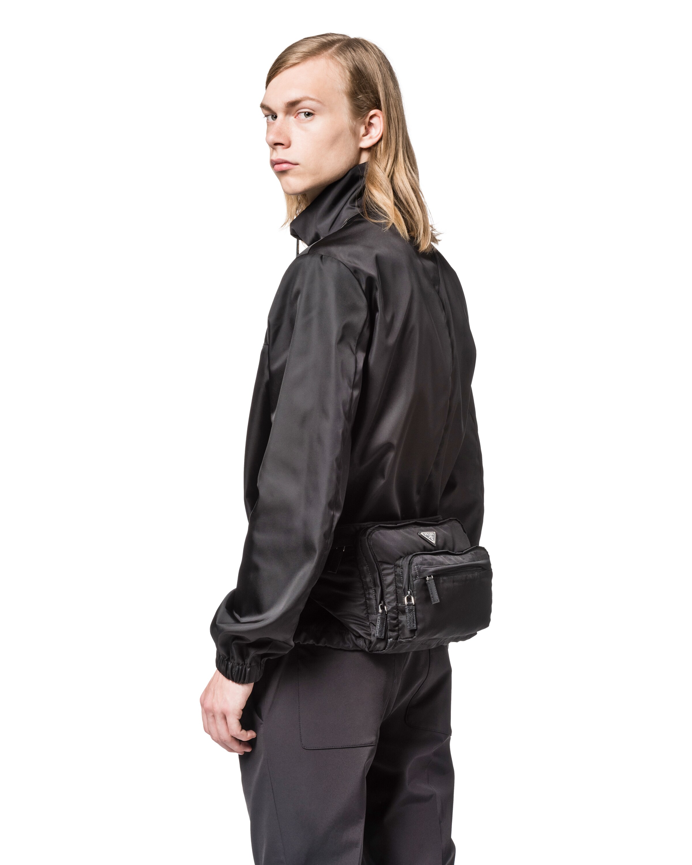 Black Nylon and Saffiano Leather Belt Bag Prada