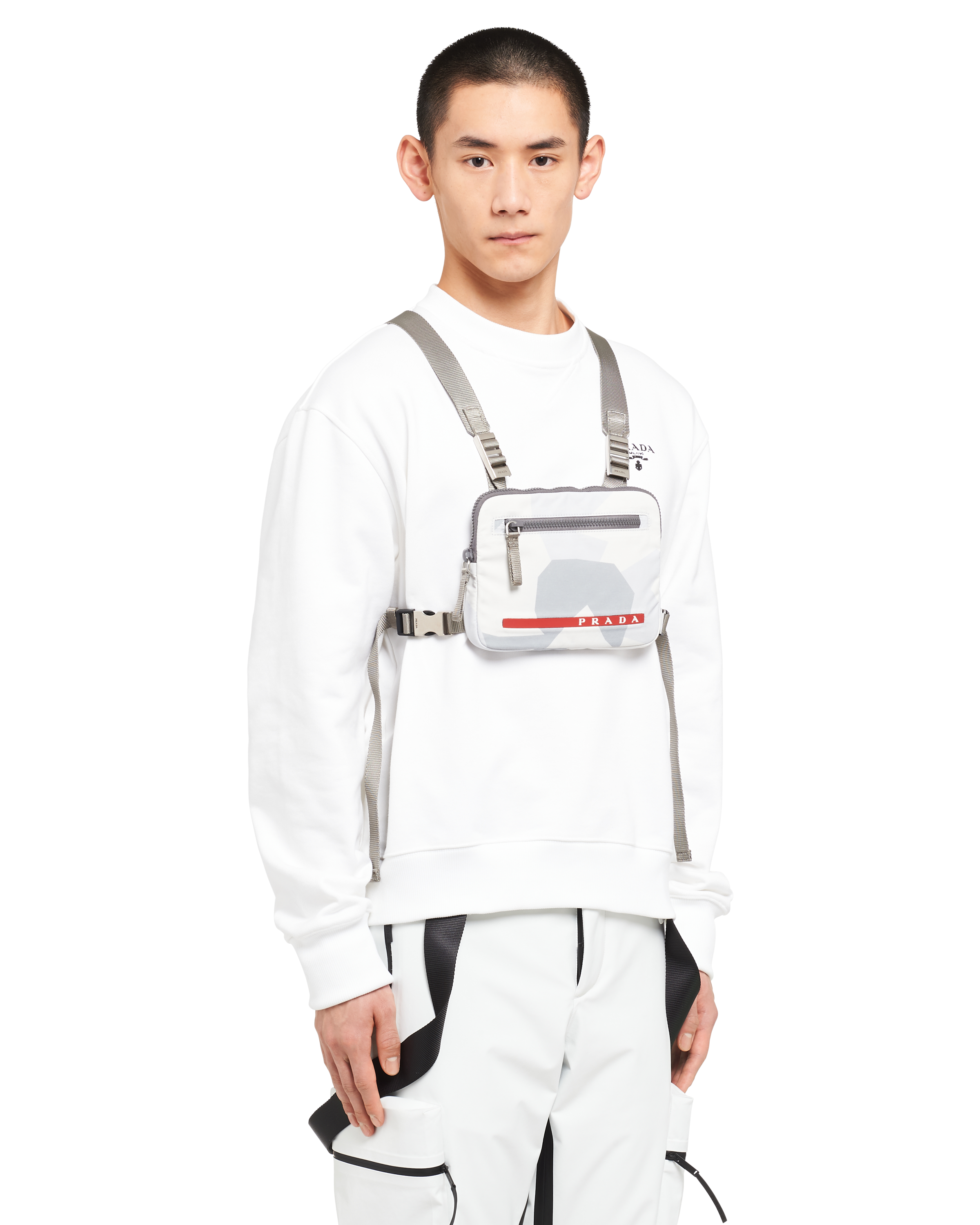 Marble Gray Printed Technical Fabric Crossbody Bag PRADA