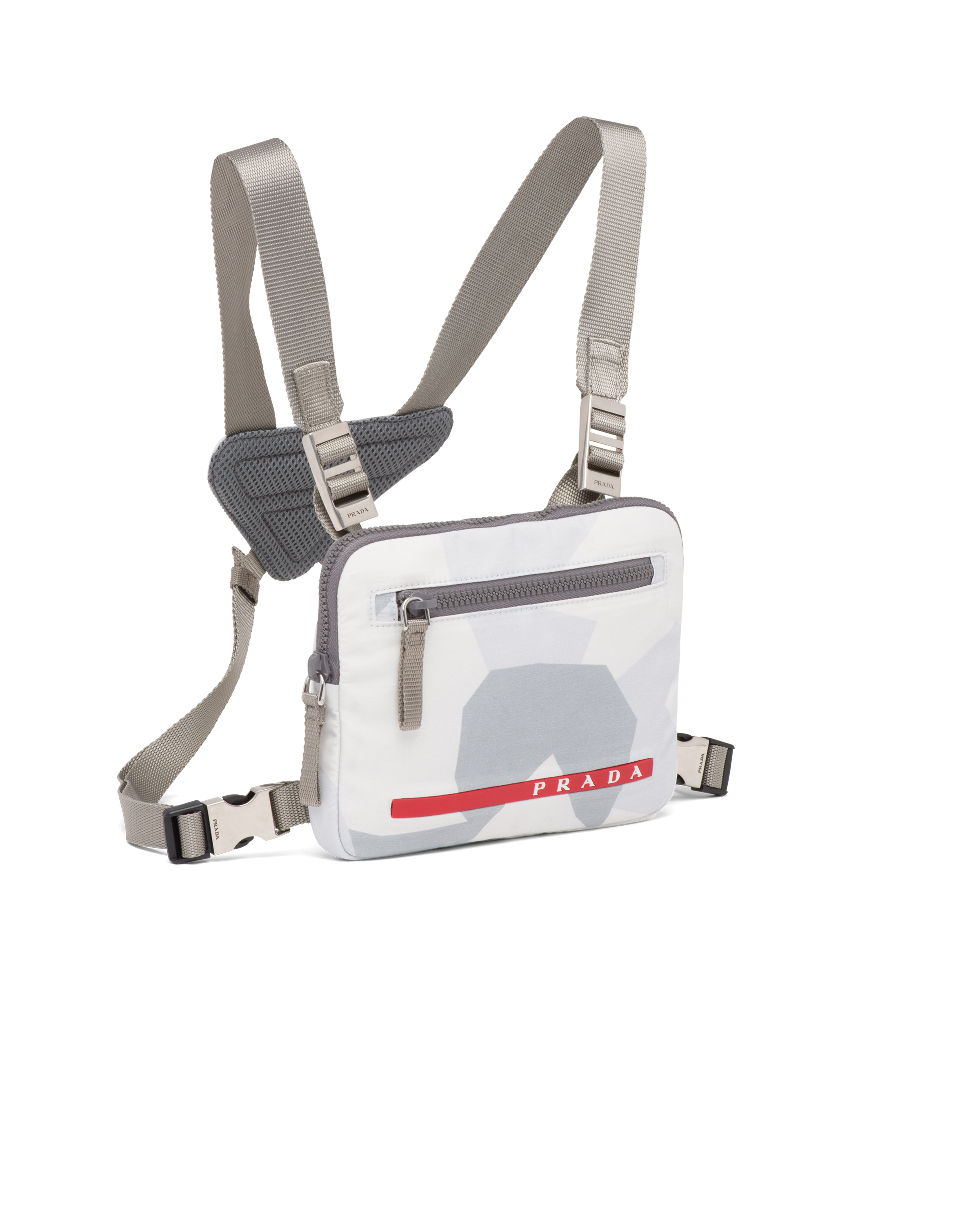 Marble Gray Printed Technical Fabric Crossbody Bag PRADA