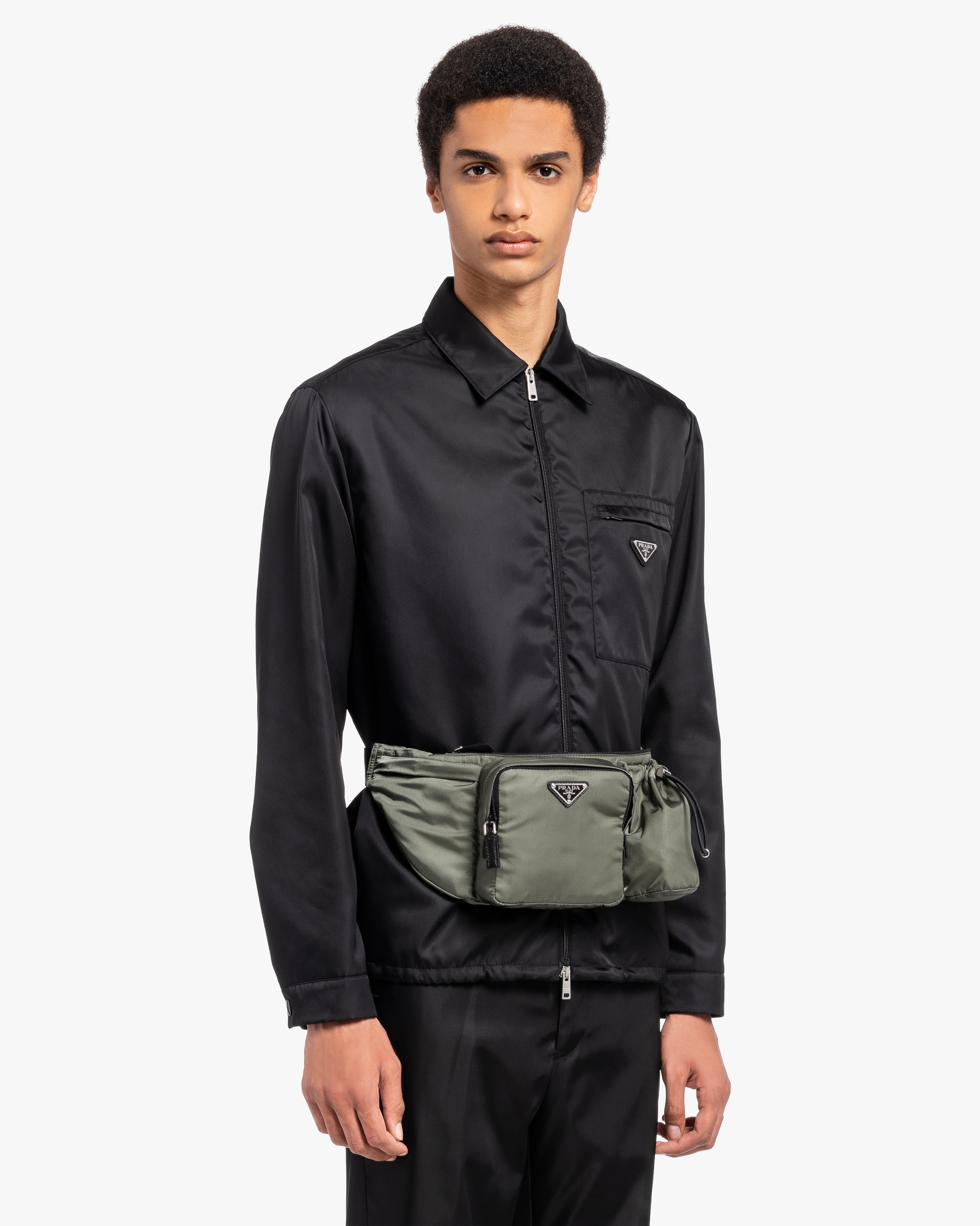 Forest Green ReNylon and Saffiano leather belt bag Prada