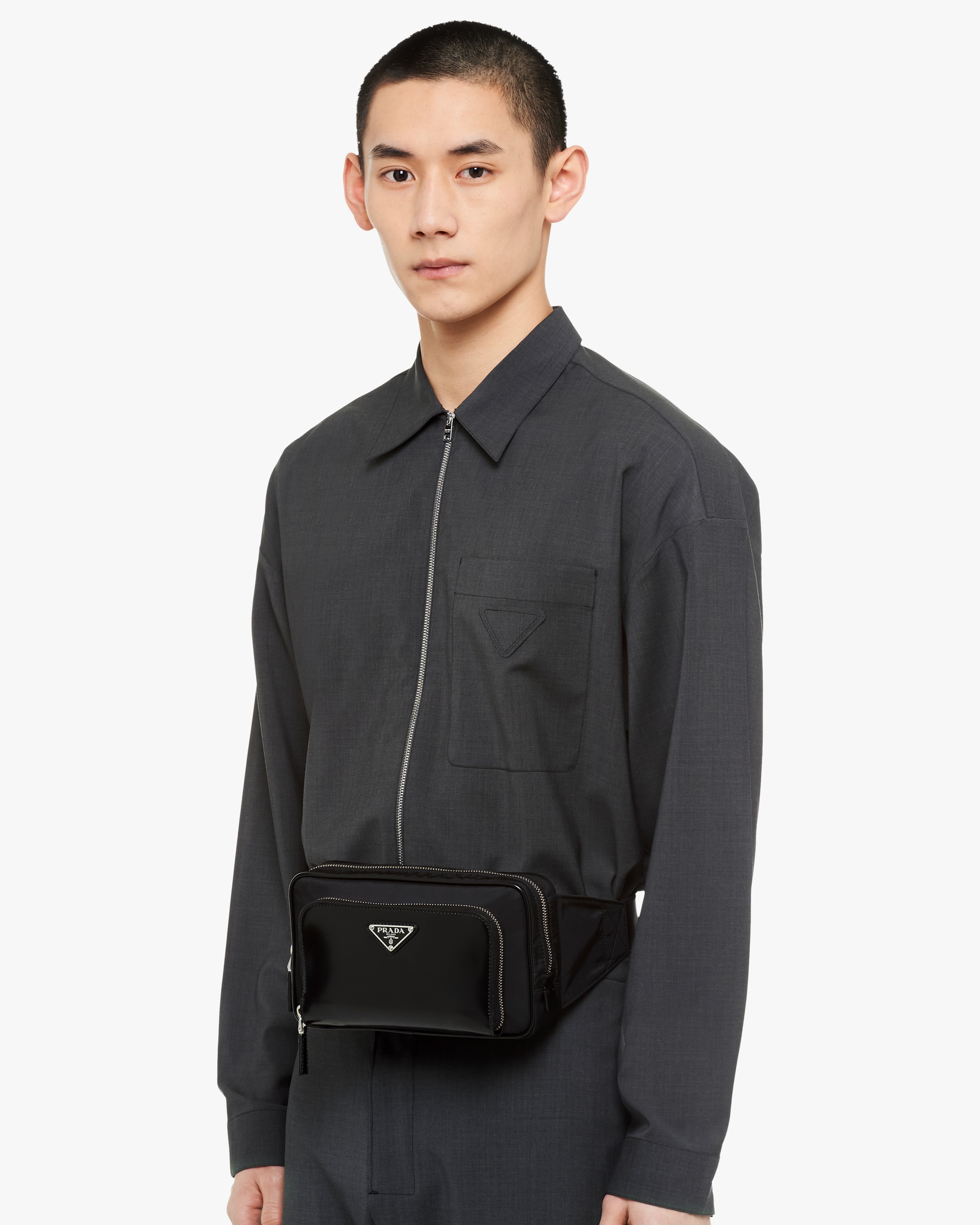 Black ReNylon and brushed leather belt bag Prada
