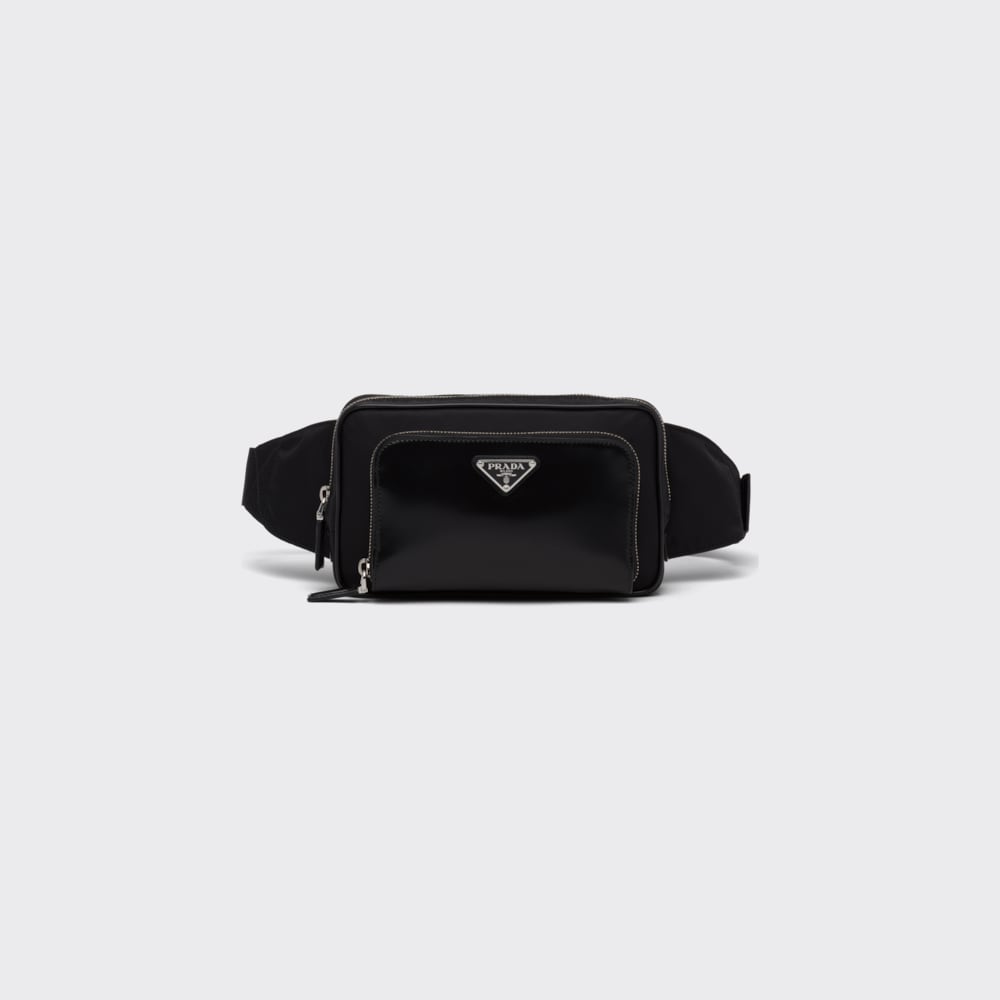 Prada حقيبة خصر الجلد المصقول وقماش Re-Nylon 1