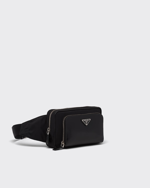 Black Renylon And Brushed Leather Belt Bag PRADA