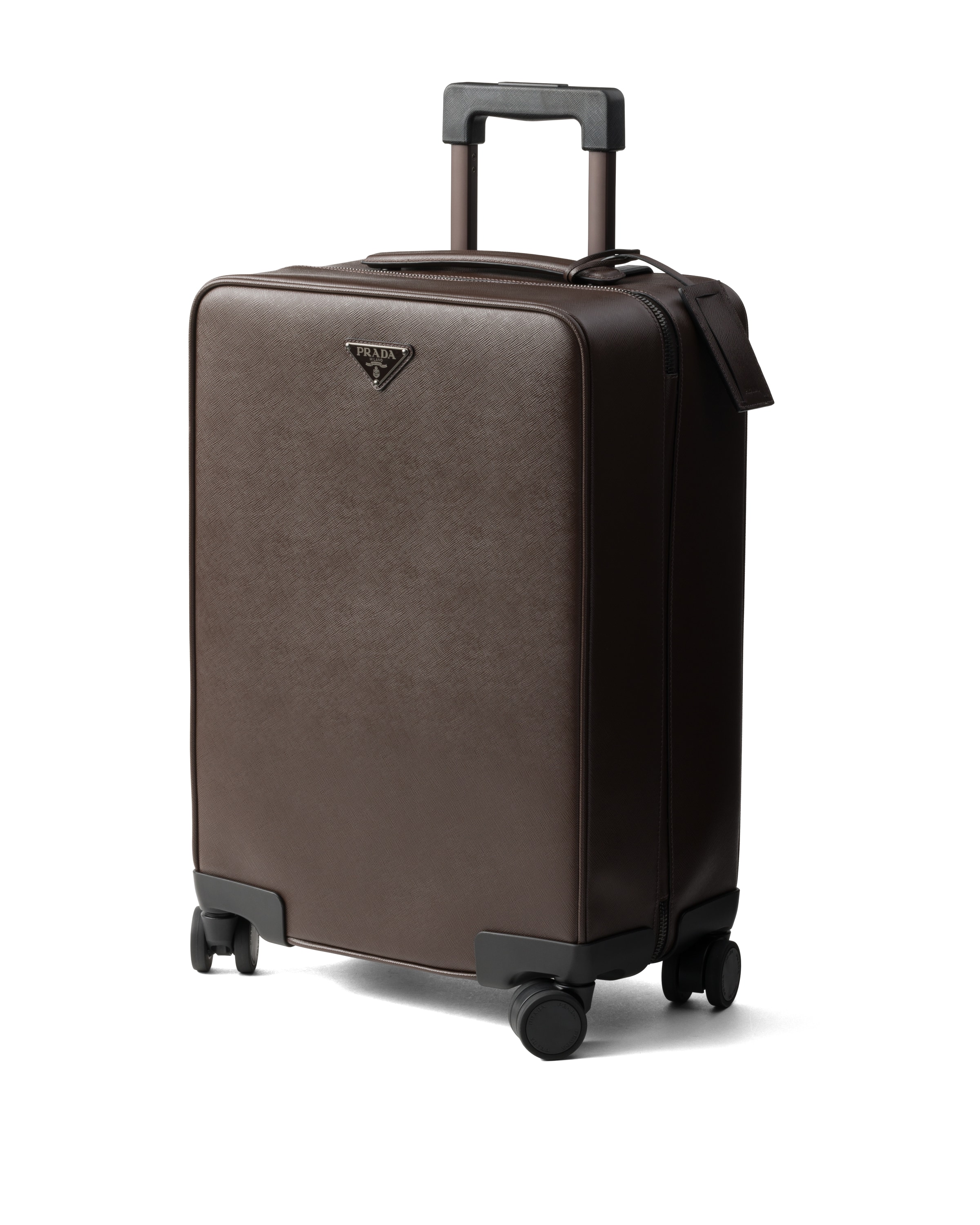 Prada Saffiano Leather Trolley In Kaffeebraun