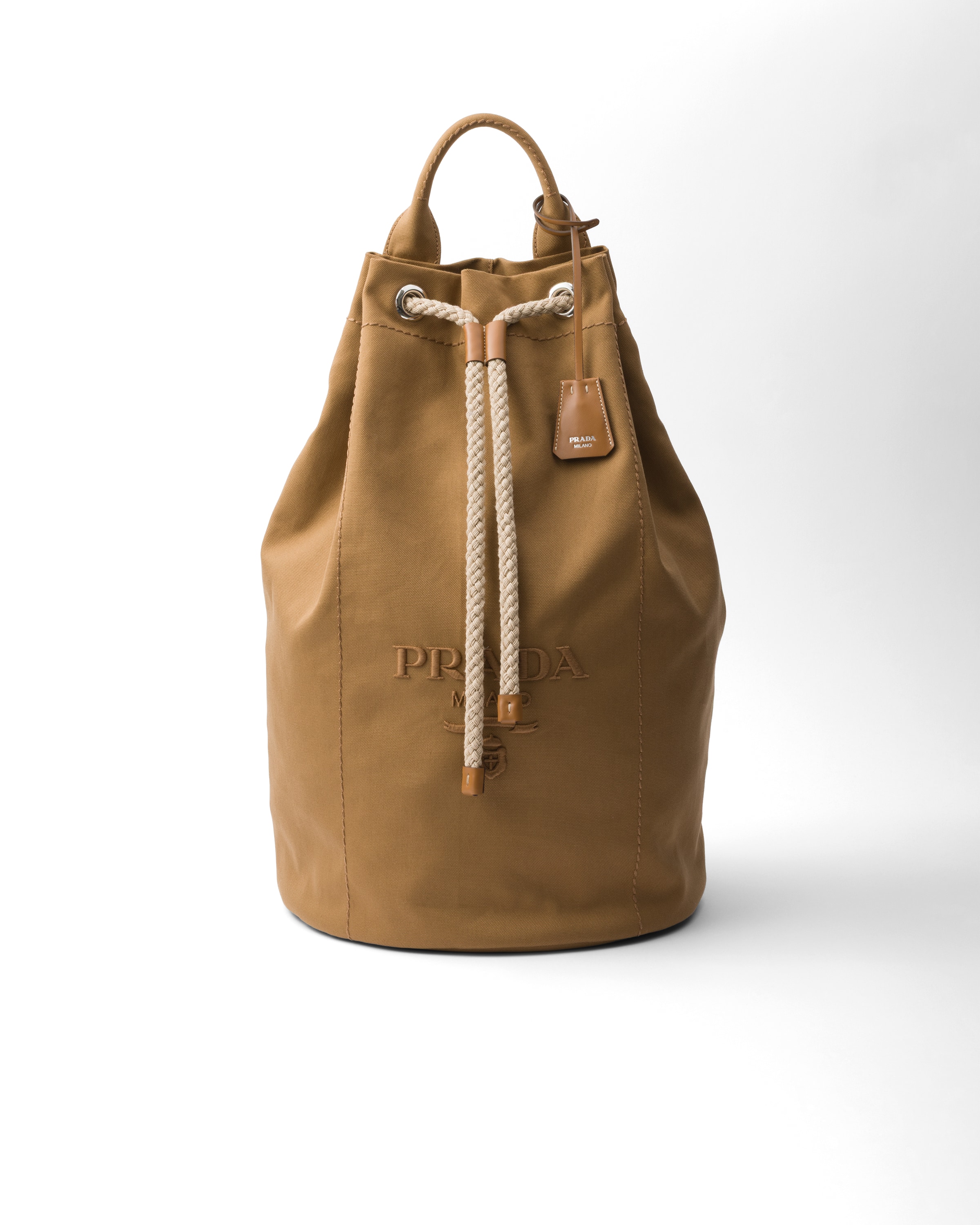 Prada Sac De Sport En Toile Avec Cordon De Serrage, Homme, Tabac