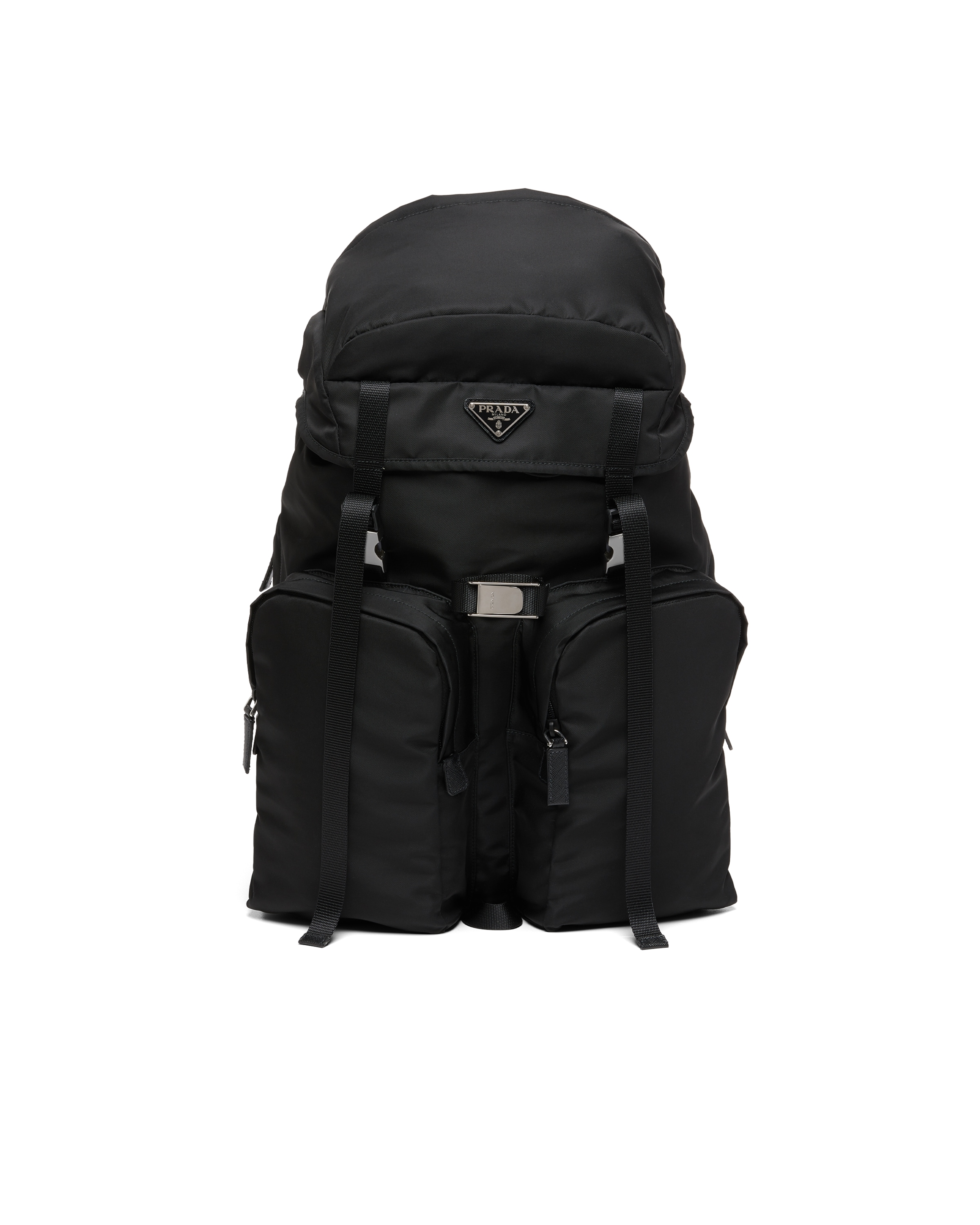 Prada Re-nylon And Saffiano Leather Backpack In Black