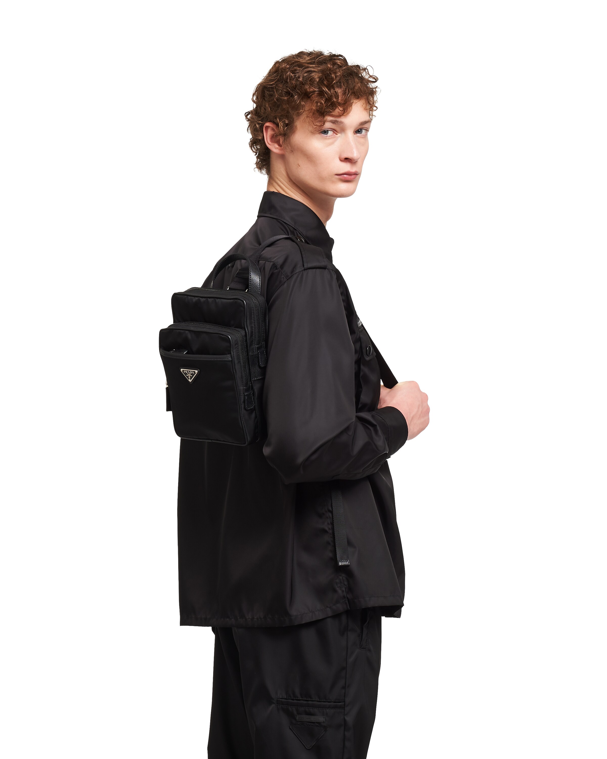 Spada Rucksack Schwarz Rucksack aus Nylon und Saffiano-Leder | Prada