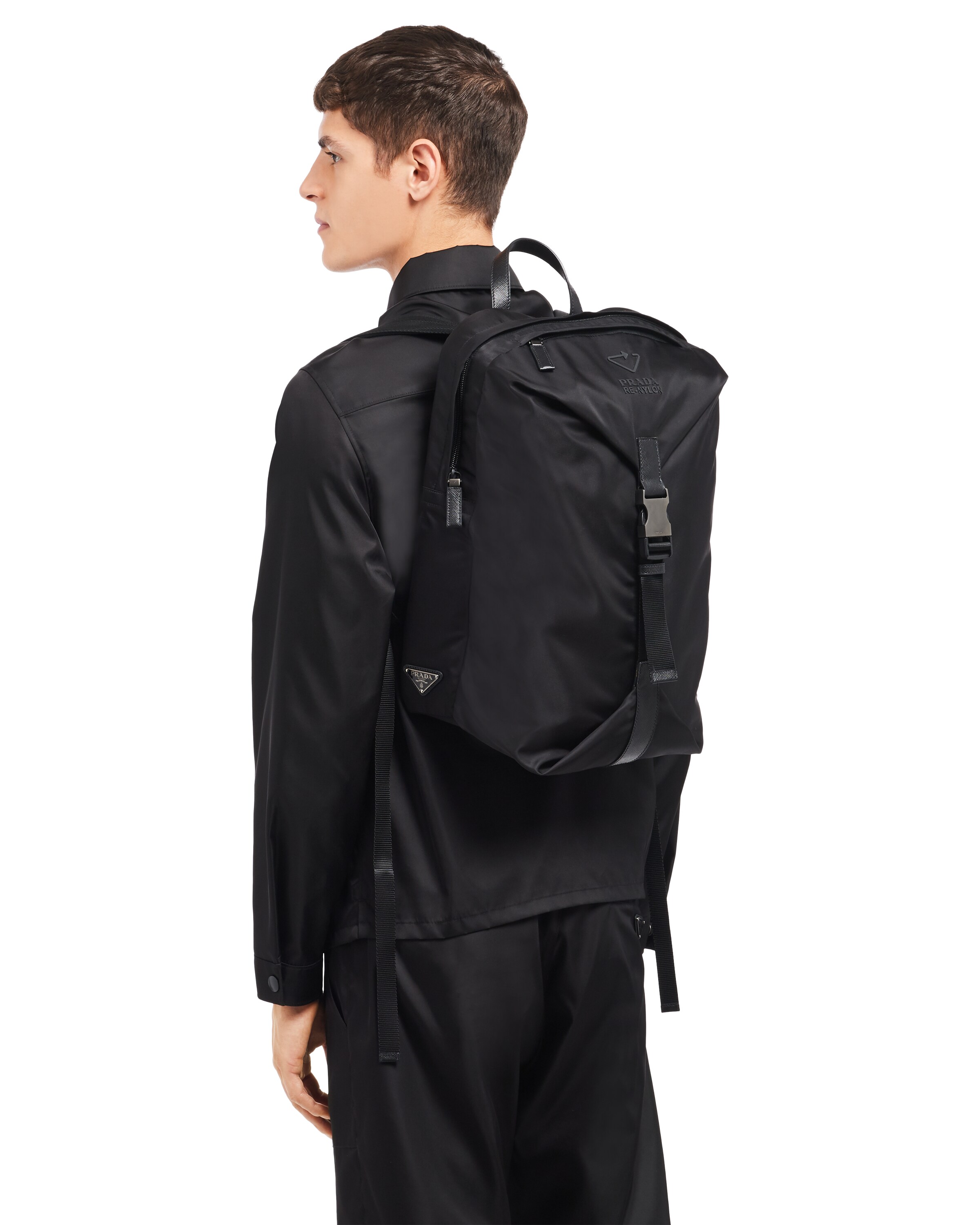 nylon and saffiano leather backpack