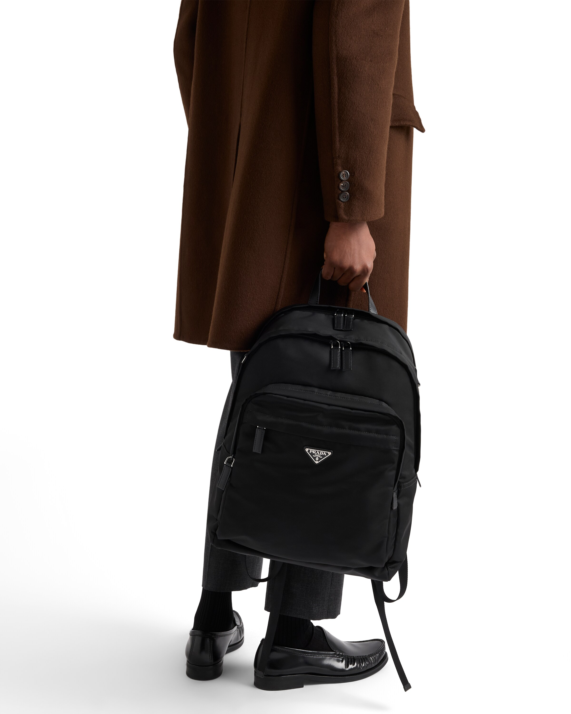 Prada Re-nylon And Saffiano Leather Backpack In Black