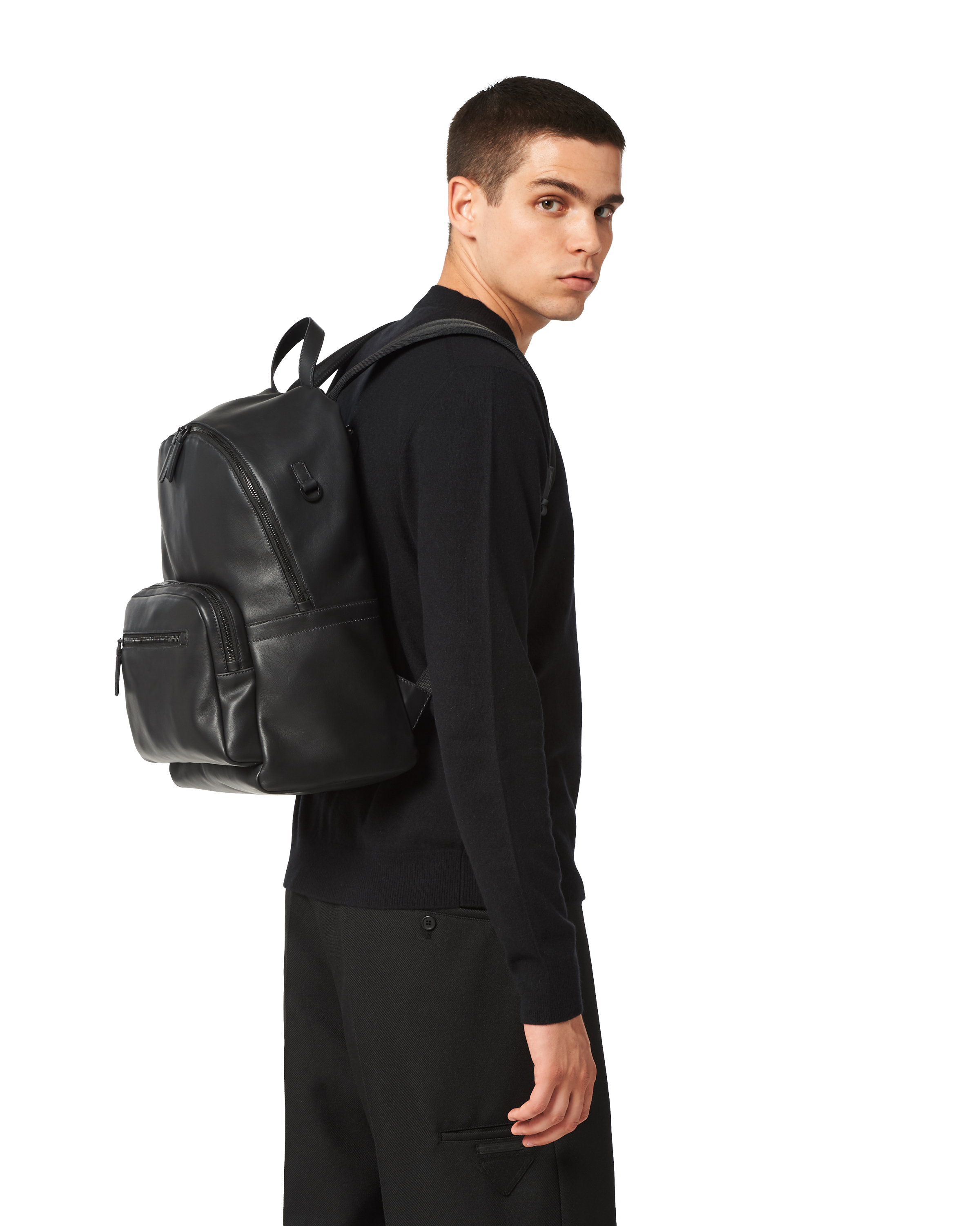 Prada black leather backpack hot sale