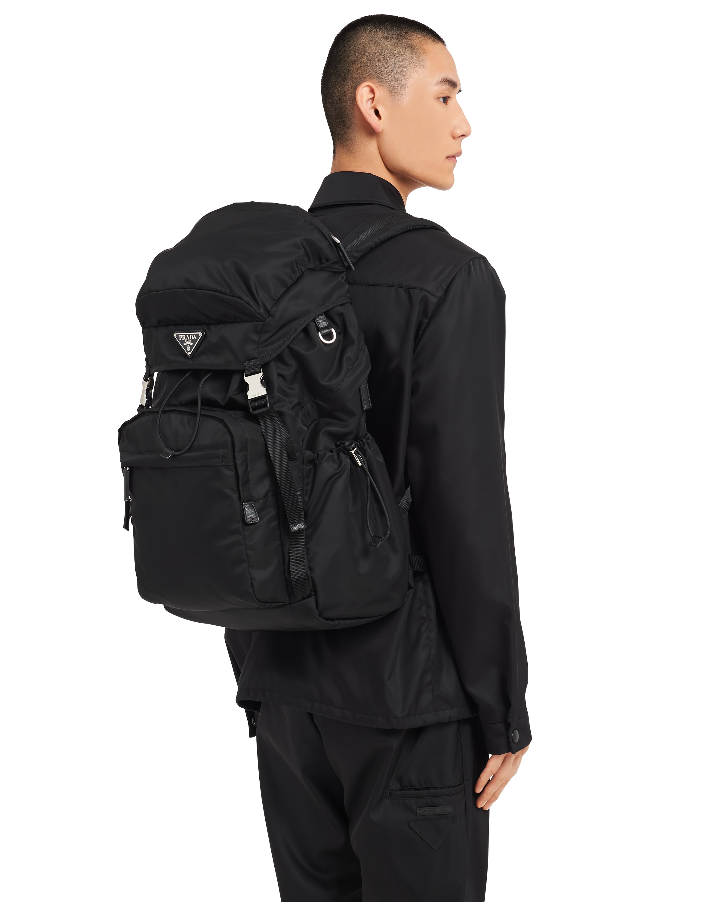 Prada Re-nylon And Saffiano Leather Backpack In Black