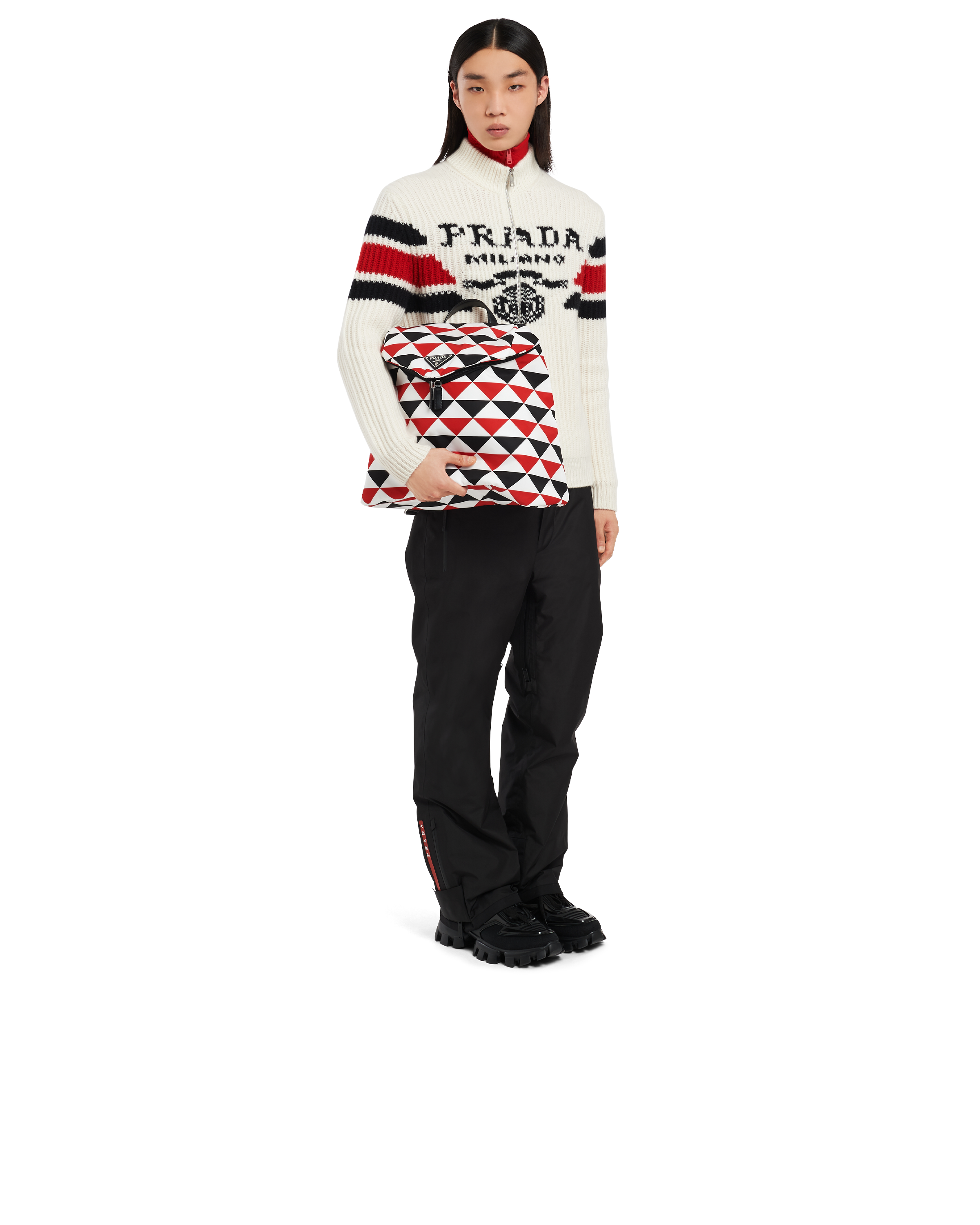 prada signaux printed nylon backpack