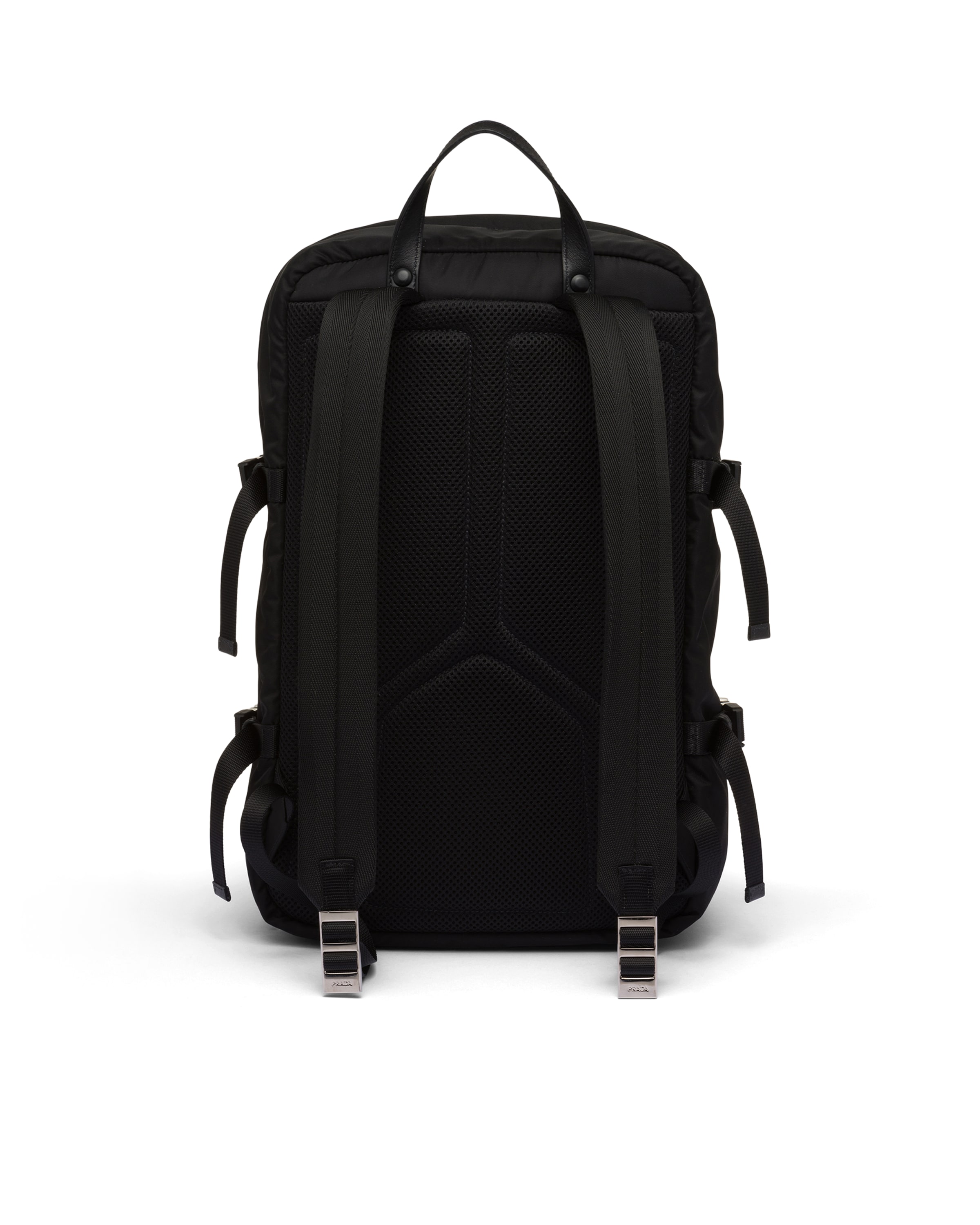 Prada Nylon Backpack With Top Handle And Front Zip In Black