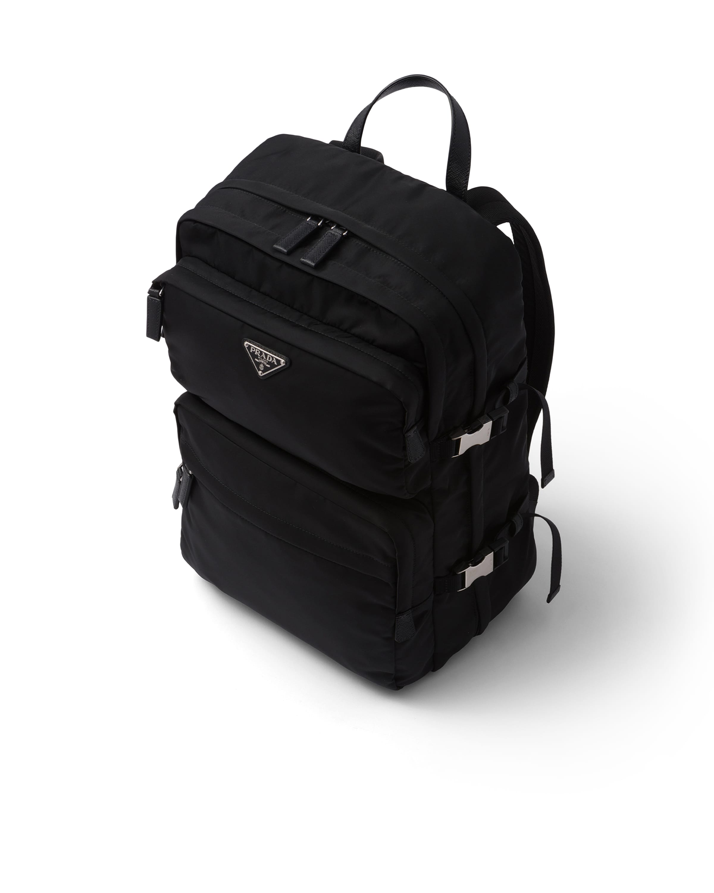 Prada Nylon Backpack With Top Handle And Front Zip In Black