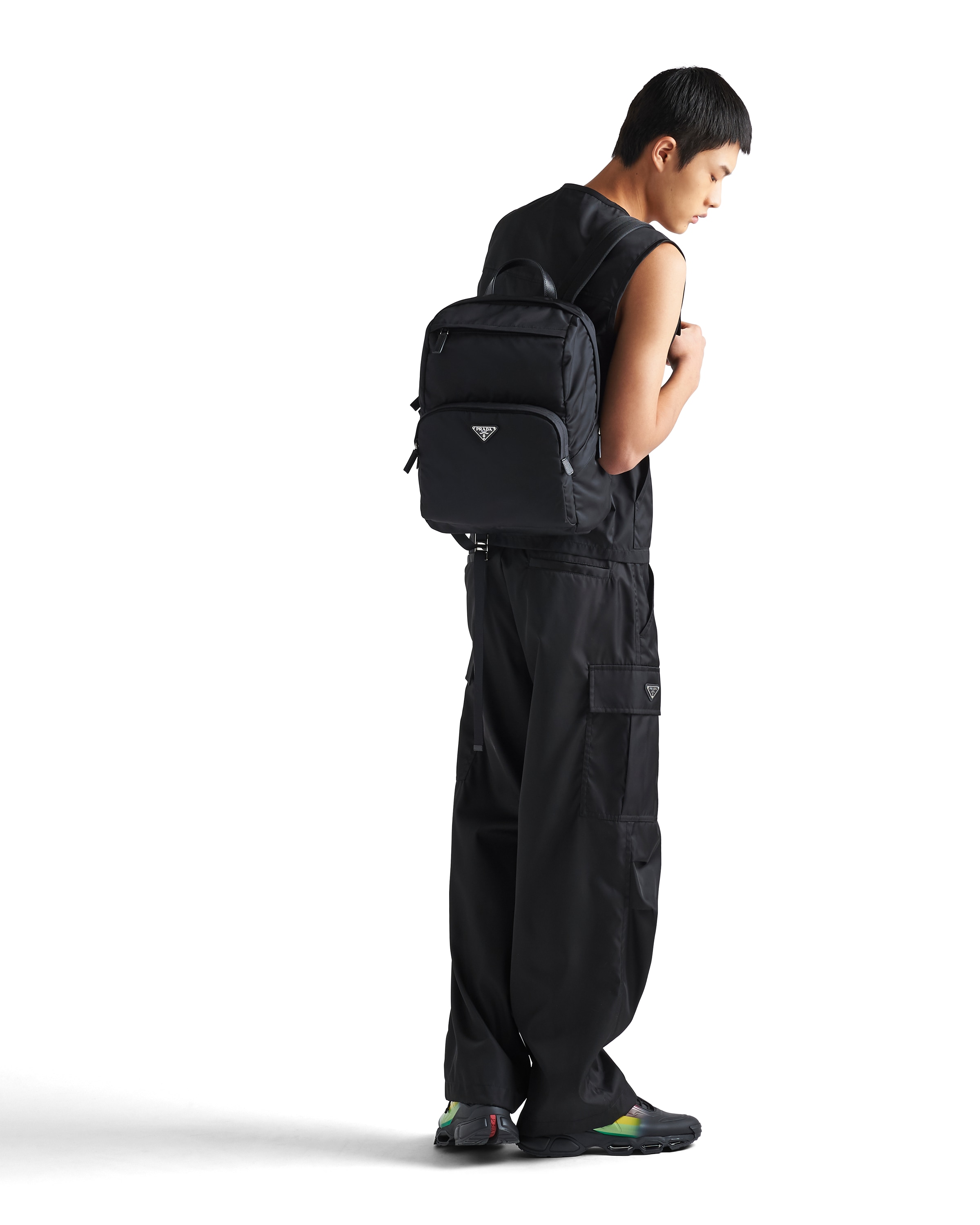 Prada Nylon Backpack With Adjustable Shoulder Straps In Black