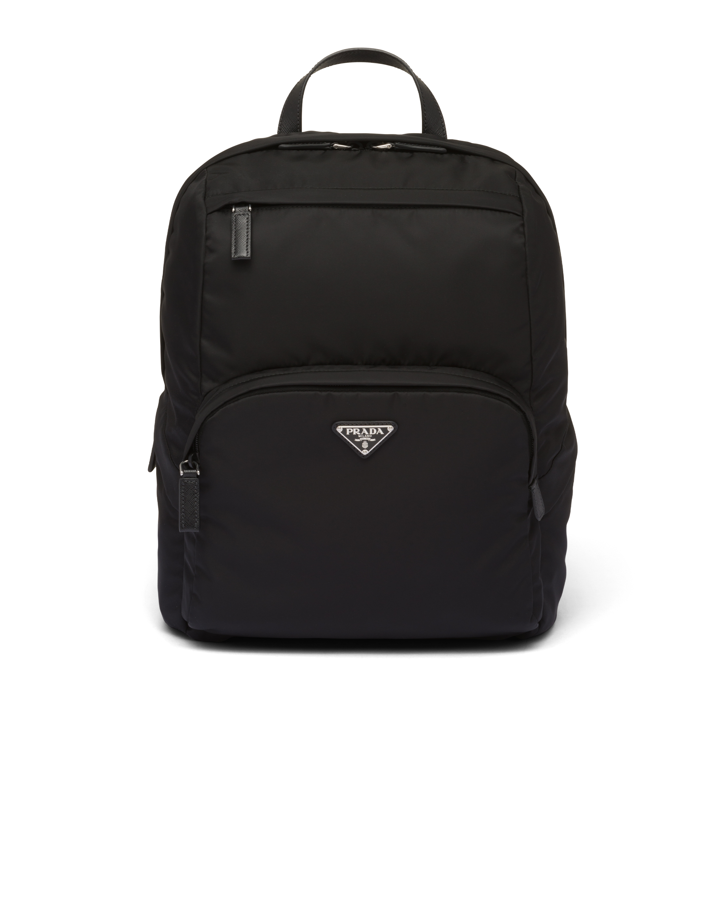 Prada Structured Leather Backpack With Logo Zipper Closure In Black