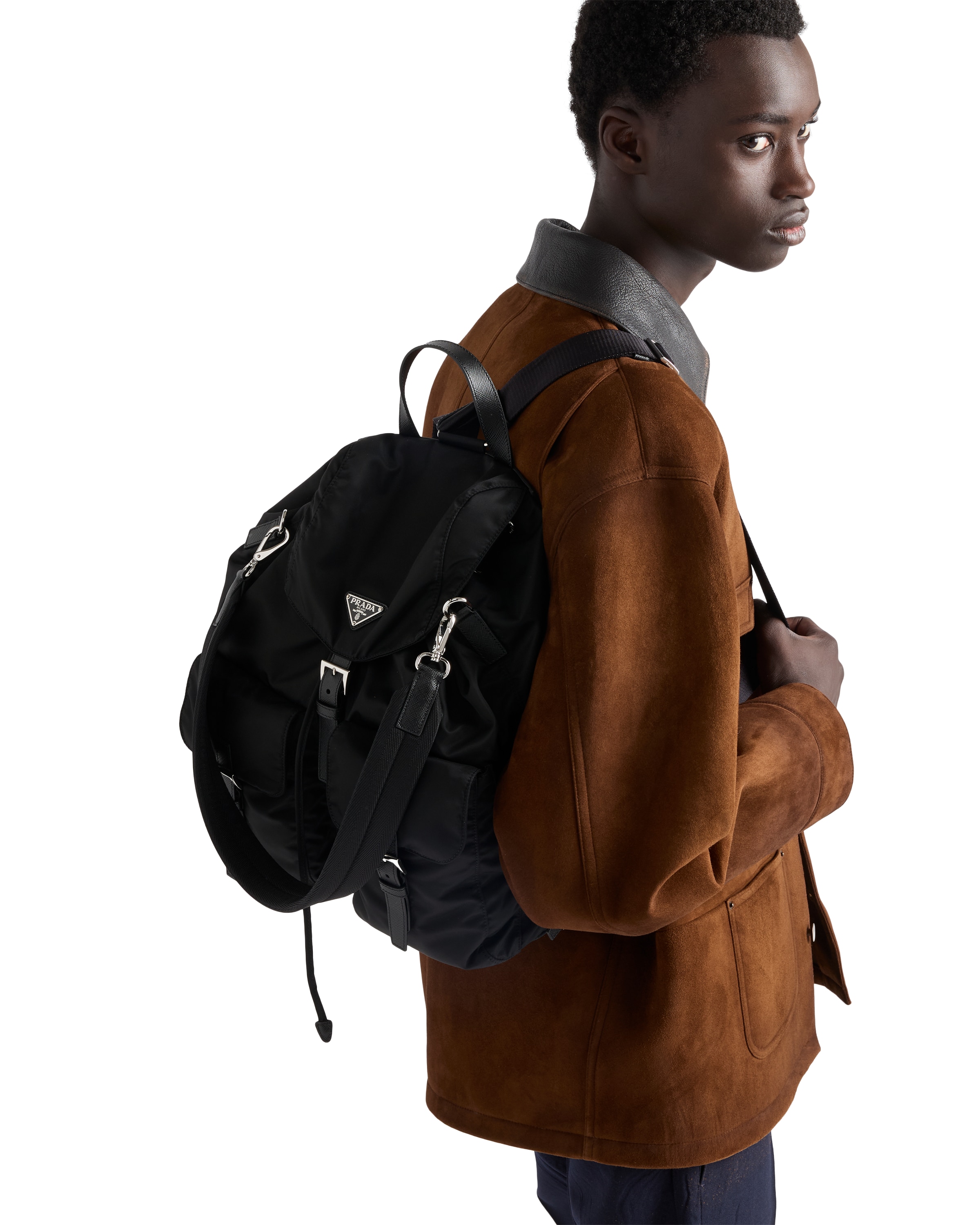 Prada Medium Re-nylon Backpack In Black