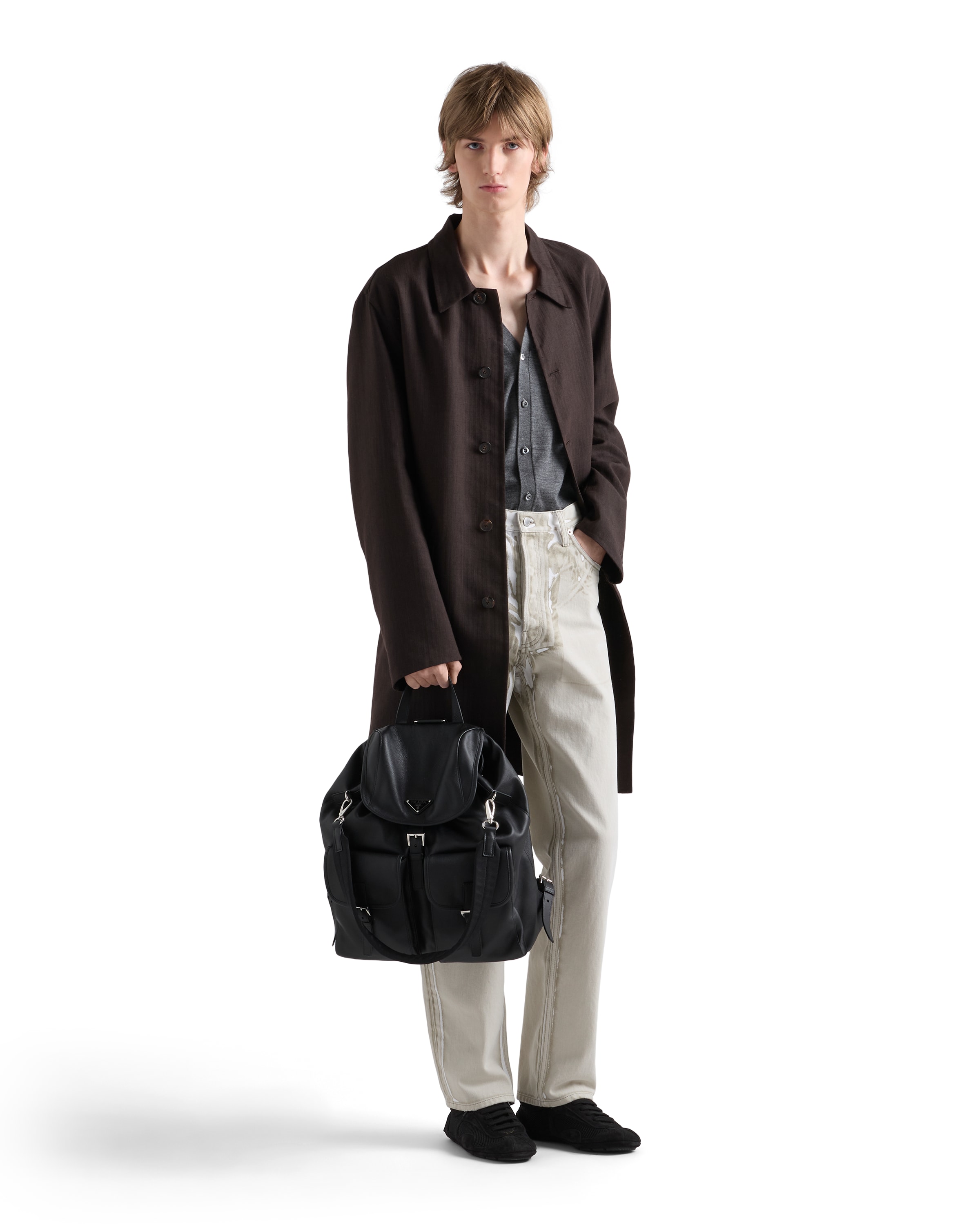 Prada Re-nylon Logo-plaque Backpack In Black