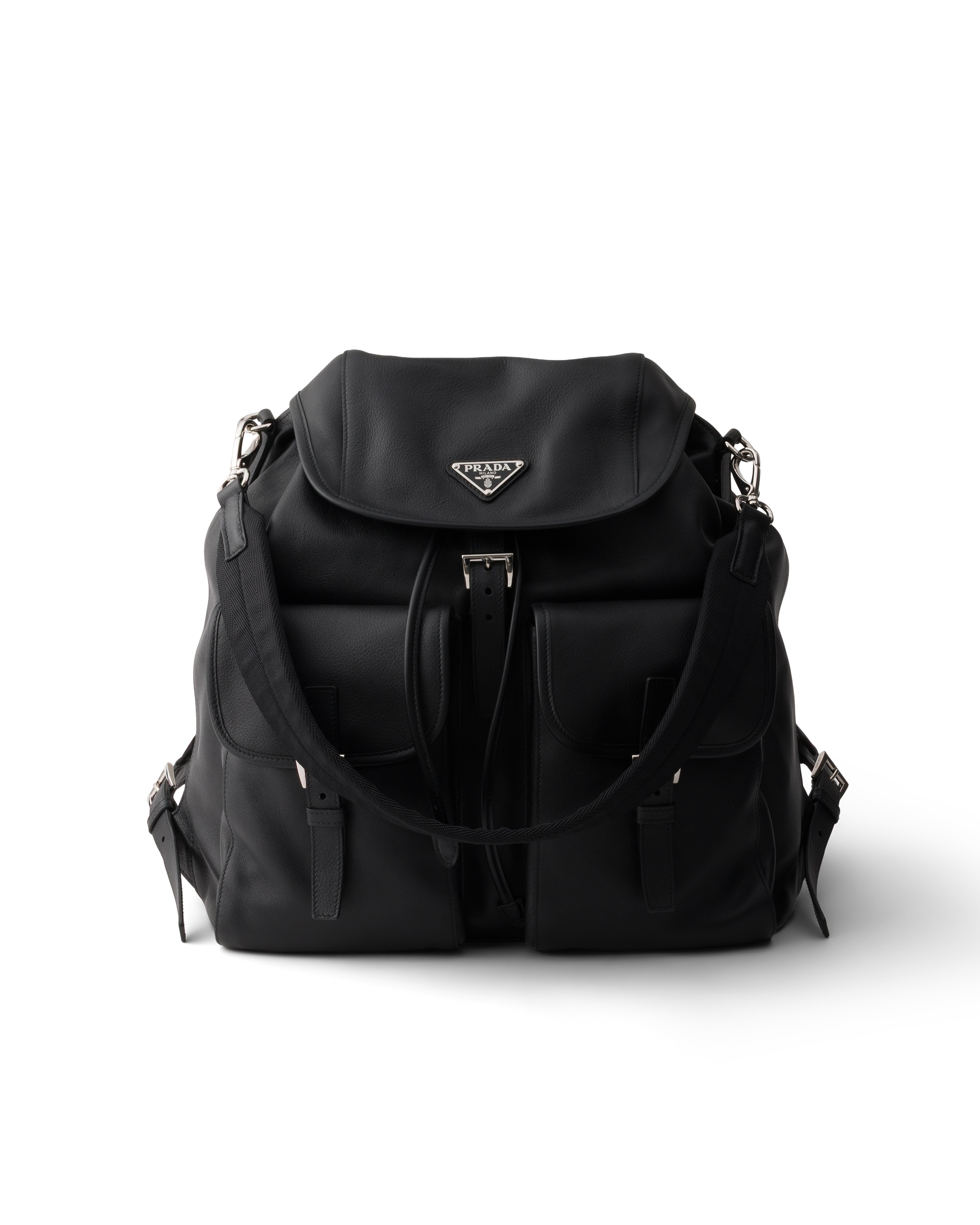 Prada Re-nylon Logo-plaque Backpack In Black