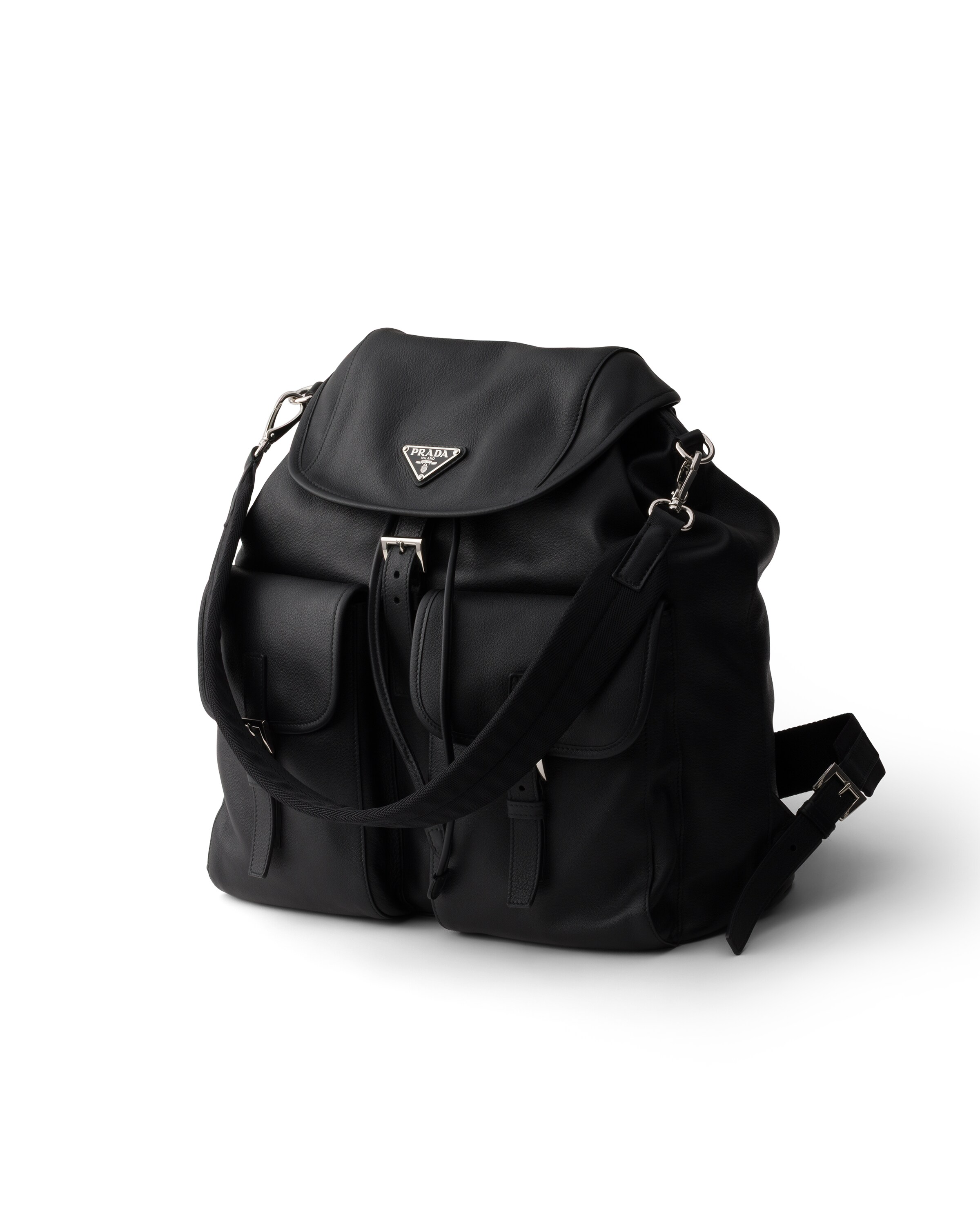 Prada Re-nylon Logo-plaque Backpack In Black