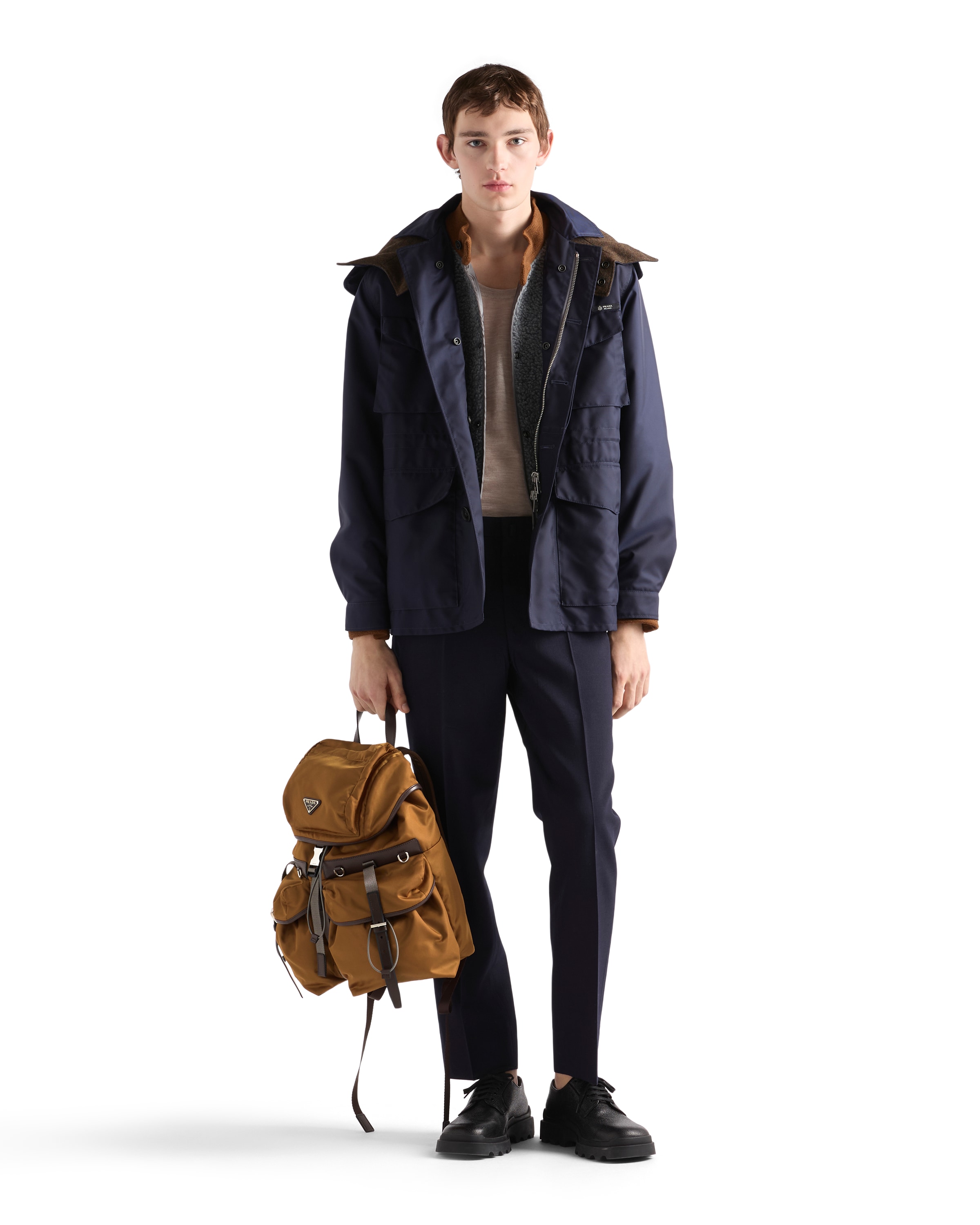 Prada Re-nylon And Leather Backpack In Brown