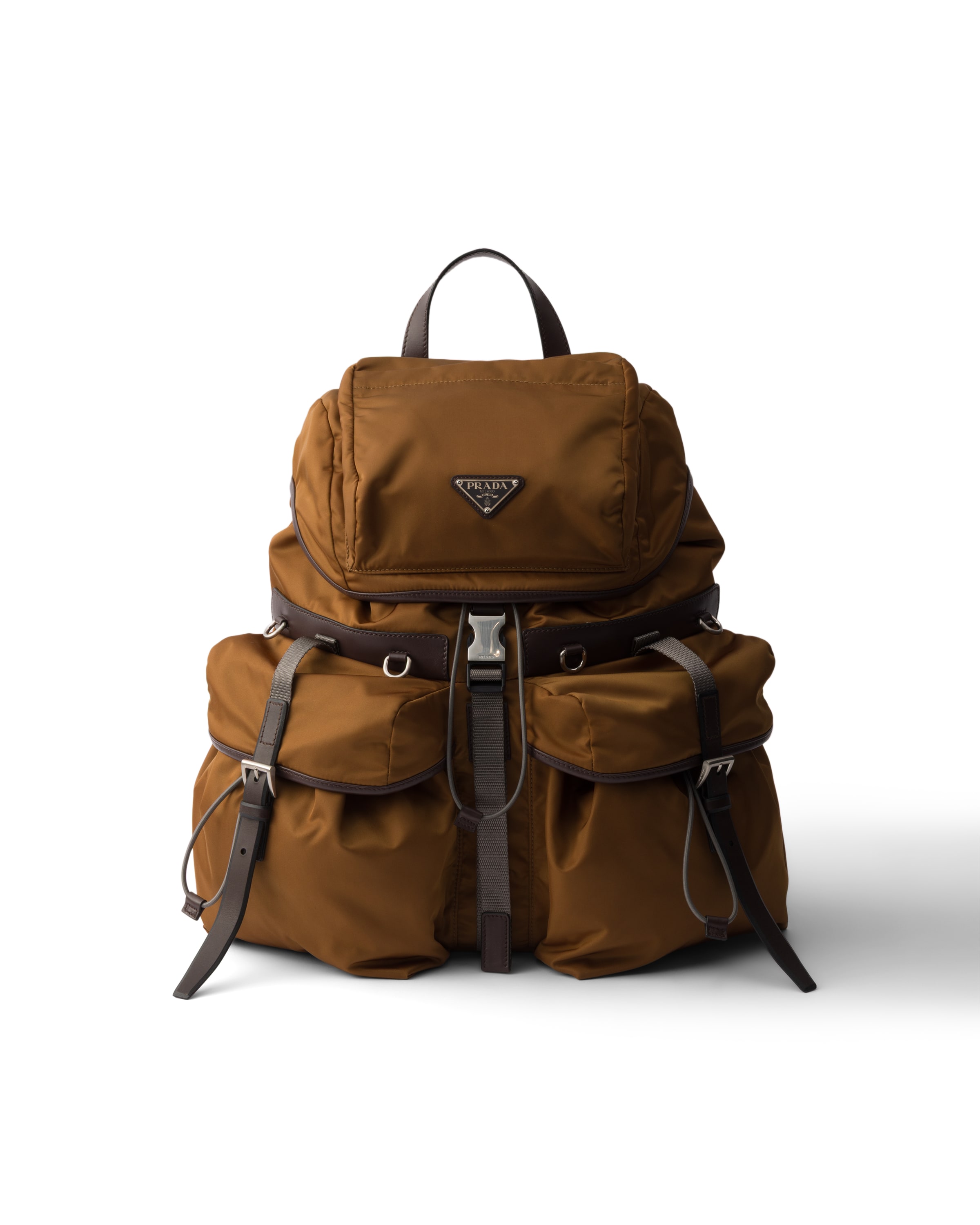 Prada Re-nylon And Leather Backpack In Brown