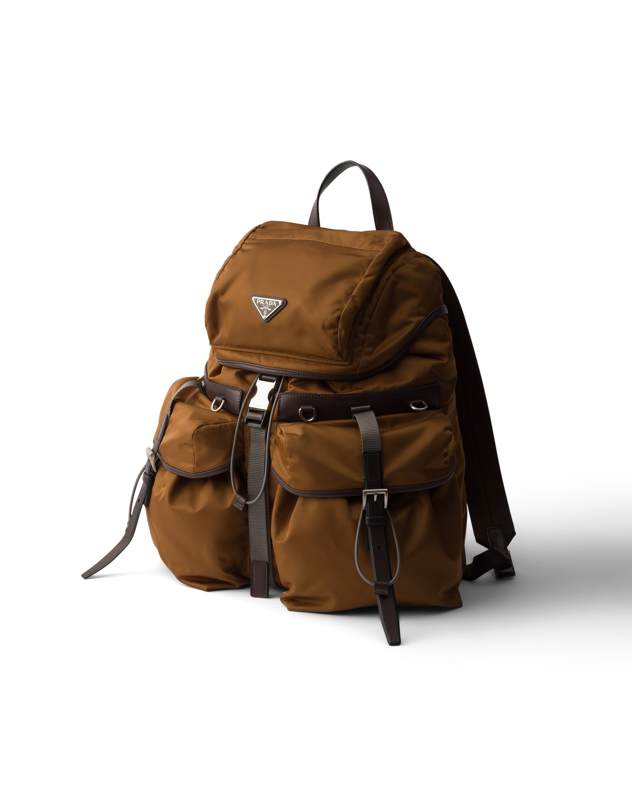 Prada Re-nylon And Leather Backpack In Brown