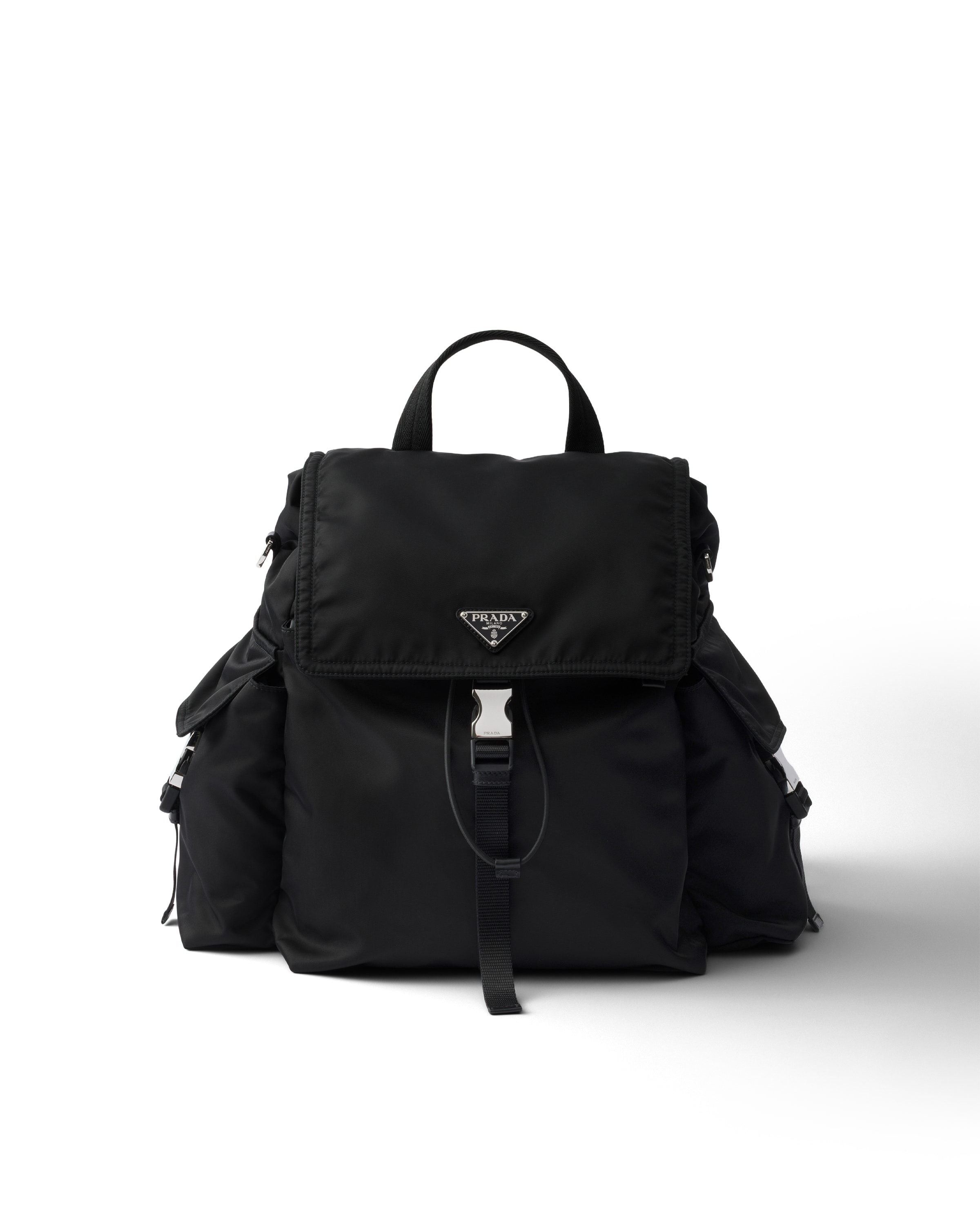 Prada Explore Re-nylon And Leather Backpack In Black