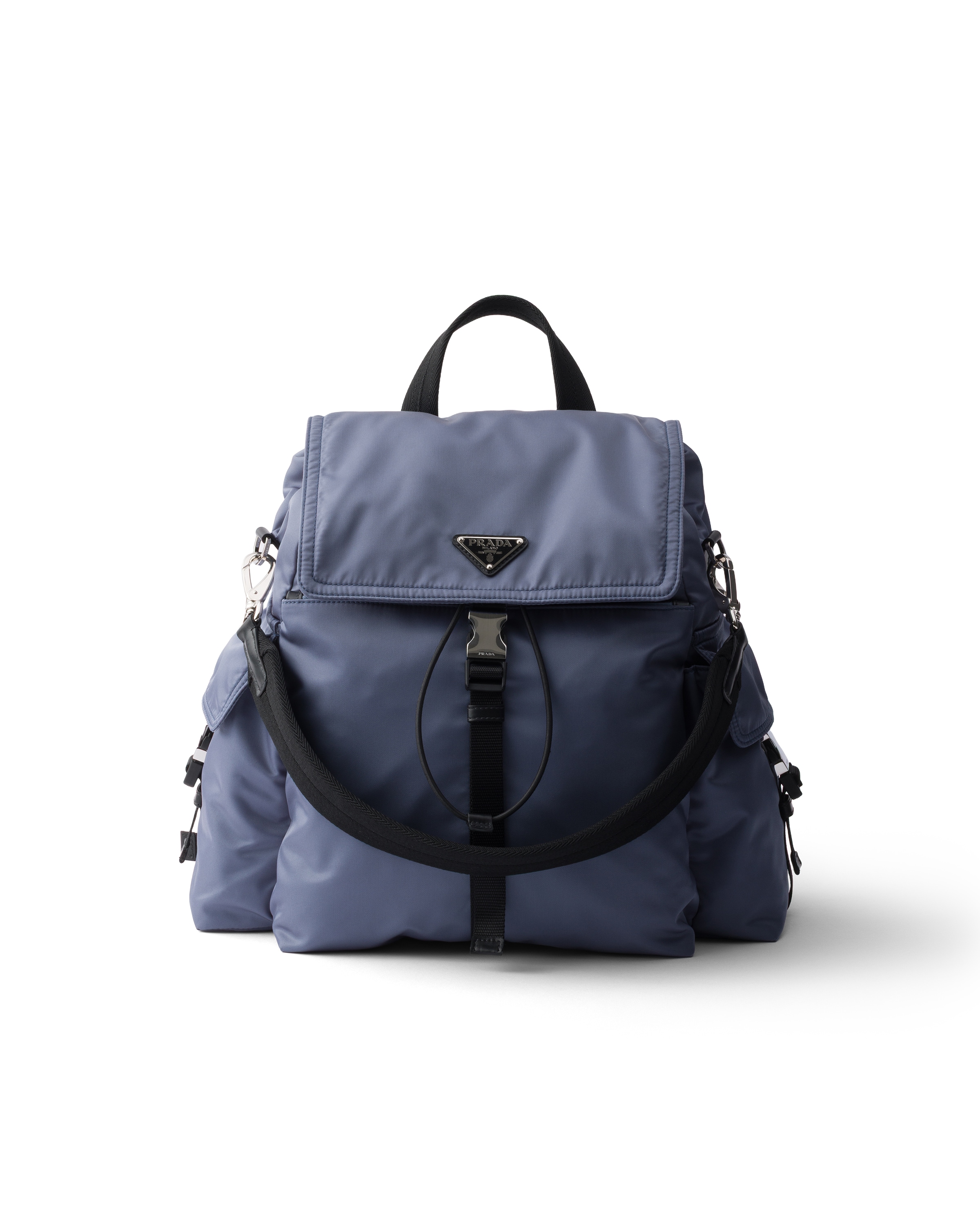 Prada Explore Re-nylon And Leather Backpack In Blue