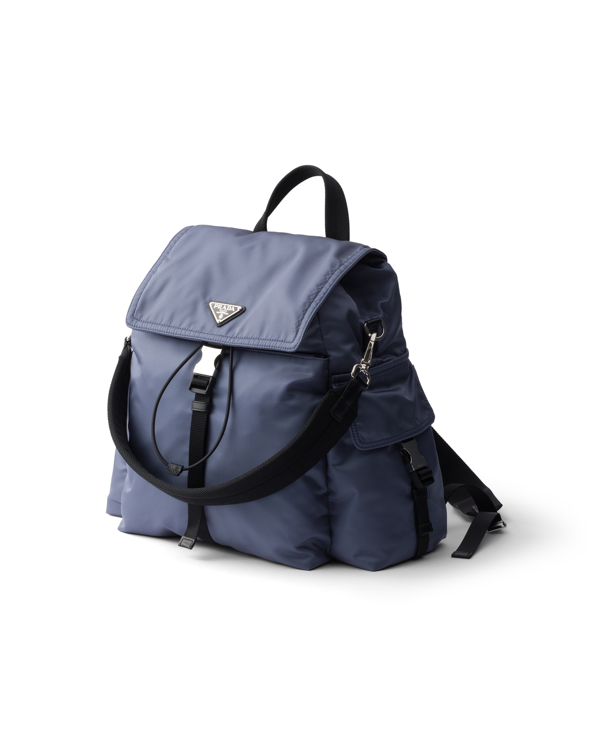 Prada Explore Re-nylon And Leather Backpack In Blue