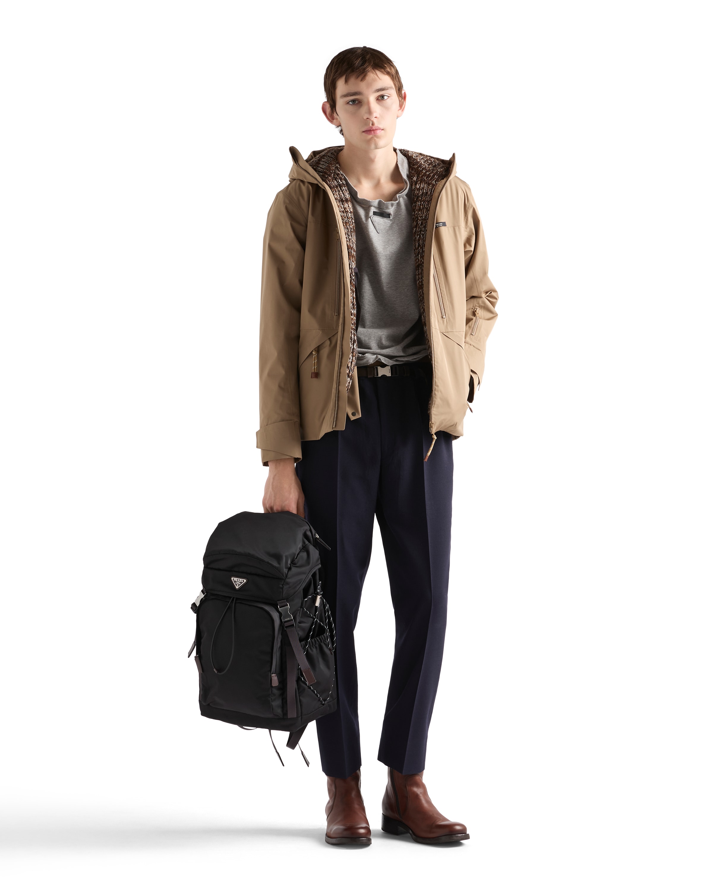 Prada Speedrock Rucksack Aus Re-nylon Und Leder In Black