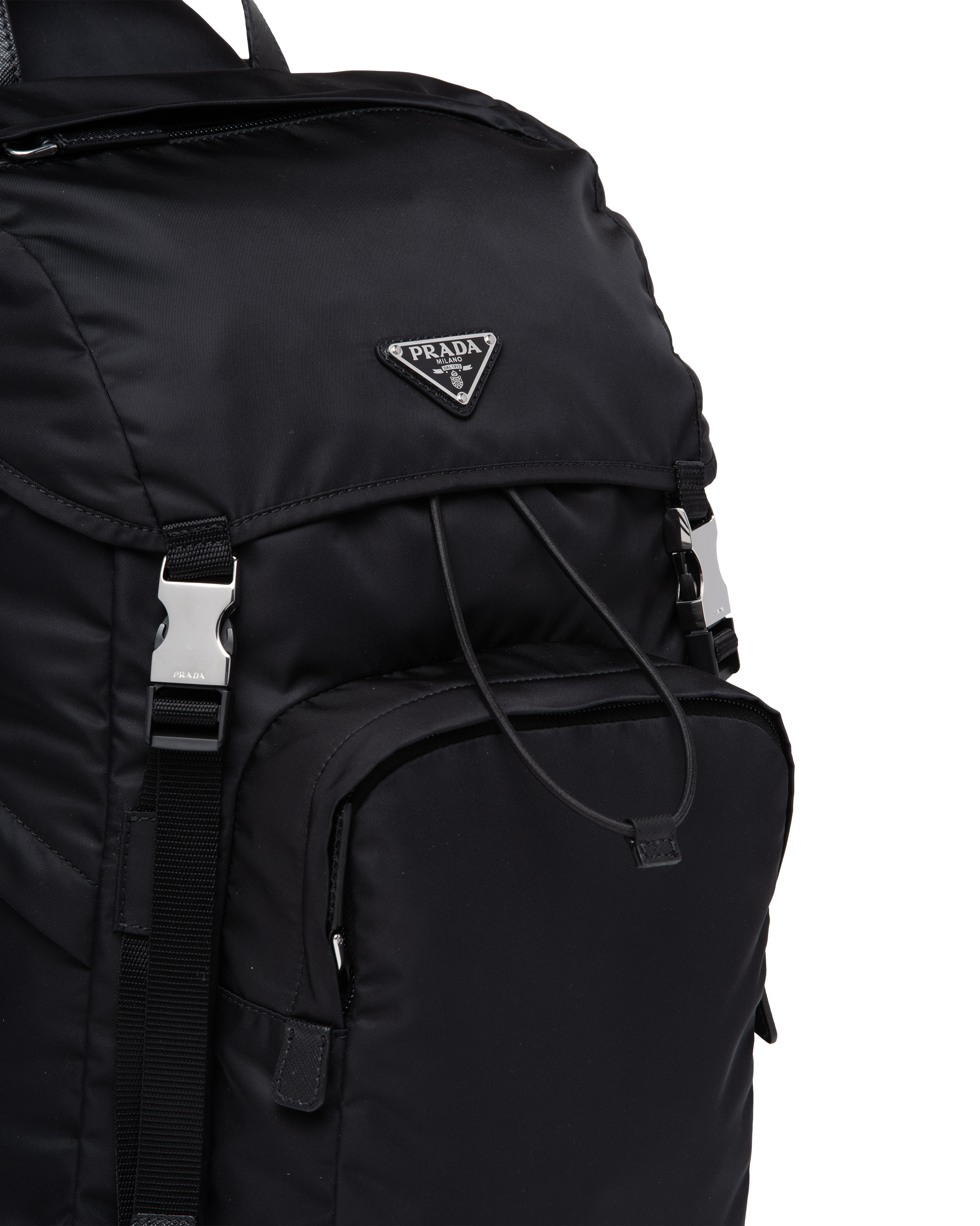 Re Nylon and Saffiano leather backpack with hood