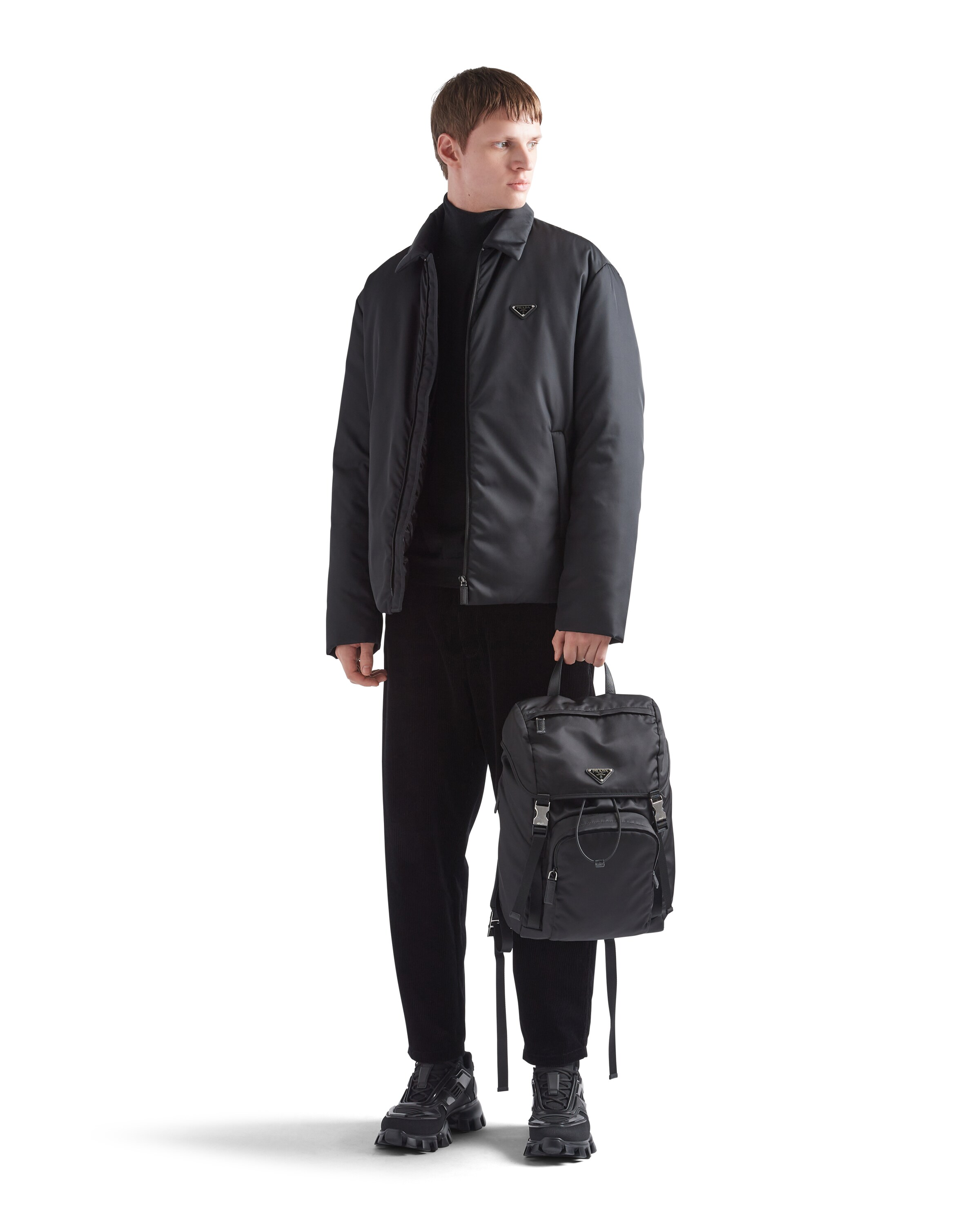 Prada Nylon Backpack With Adjustable Straps And Pockets In Black
