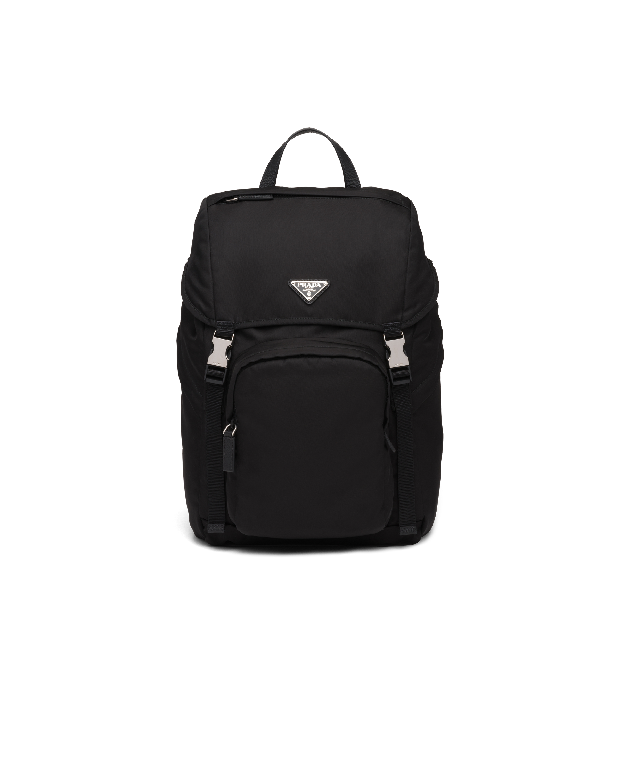 Prada Structured Leather Backpack With Logo Zipper Closure In Black