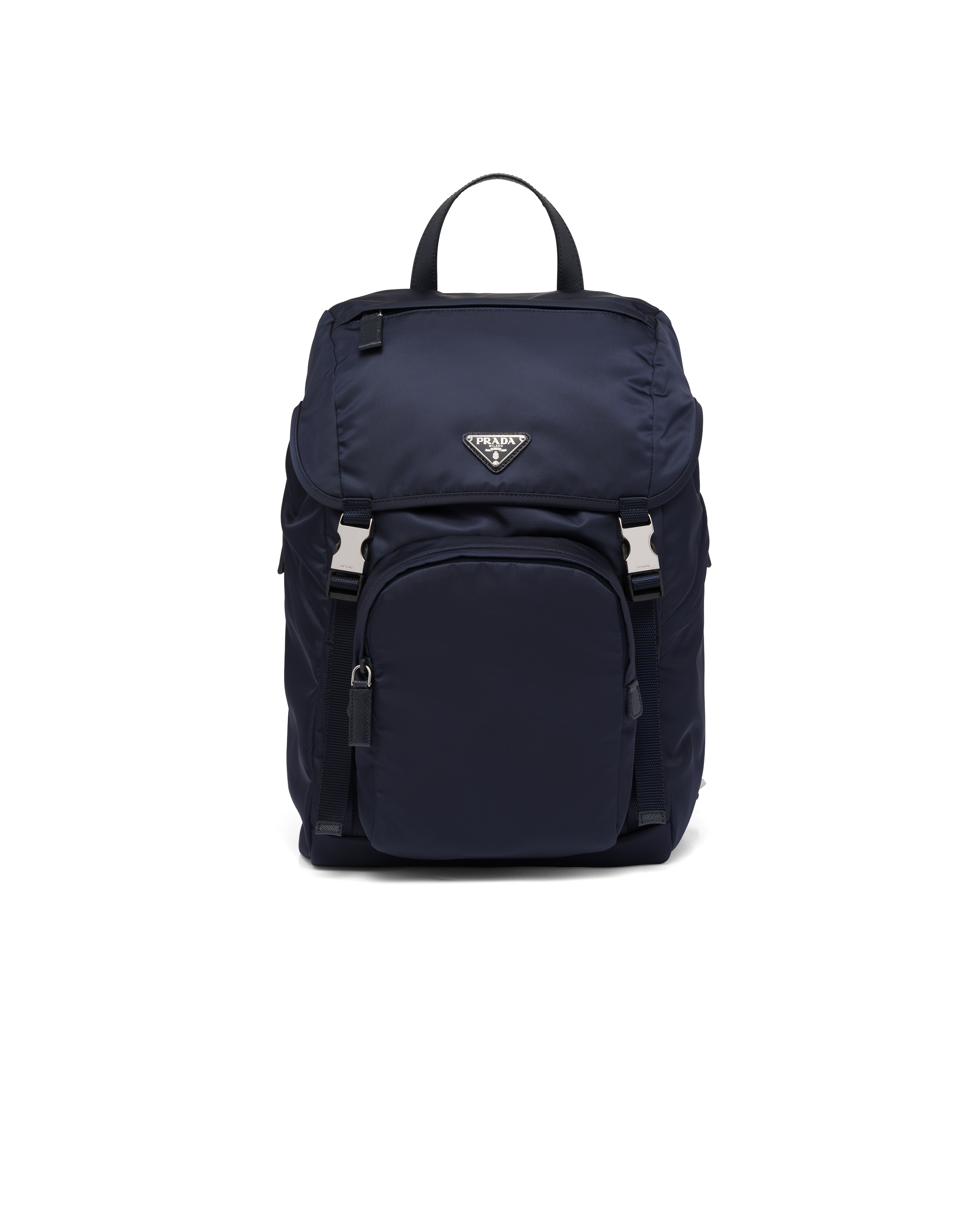 Prada Re-nylon And Saffiano Leather Backpack In Navy