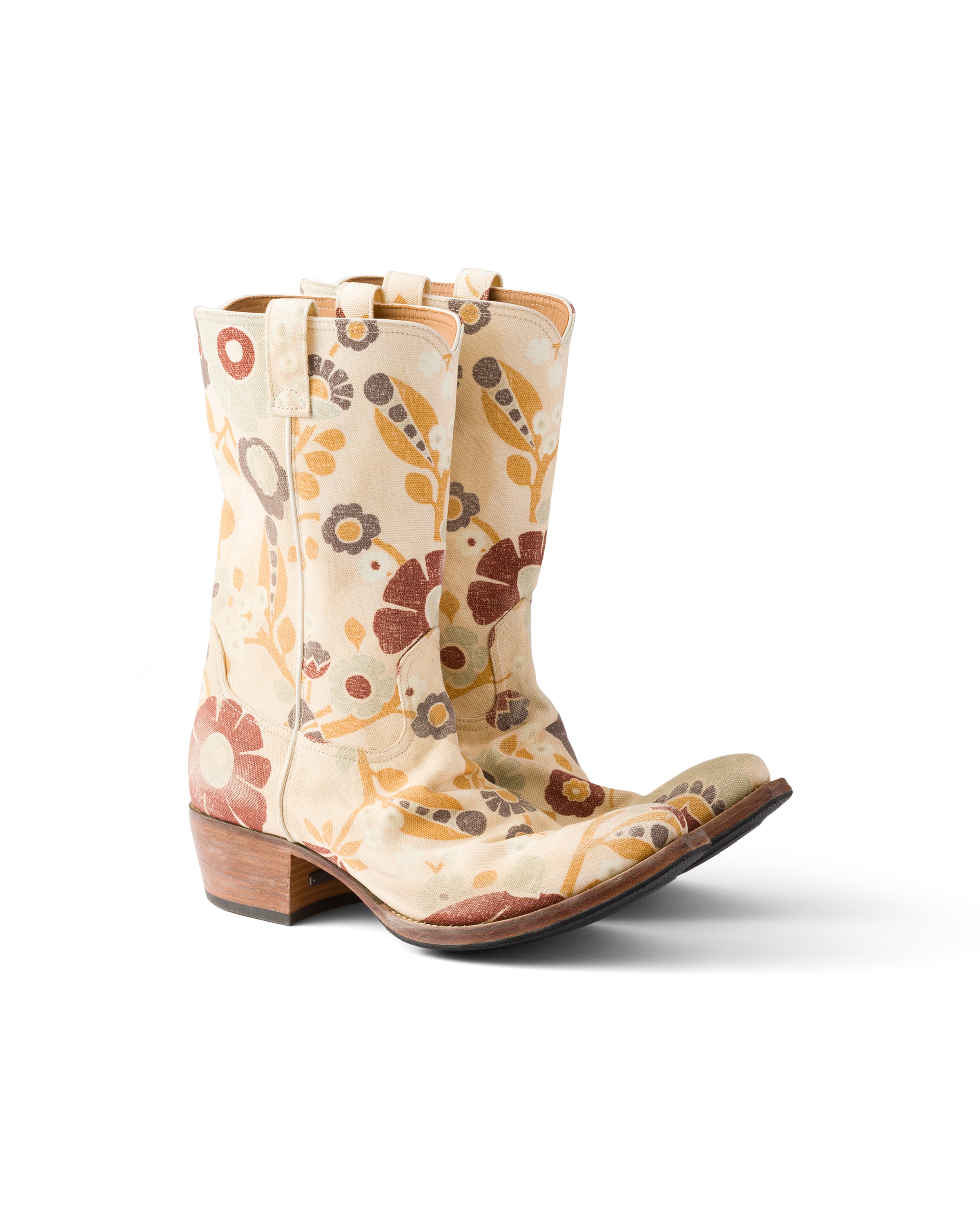 Prada Printed Fabric Boots, Man, Desert Beige, Size 11